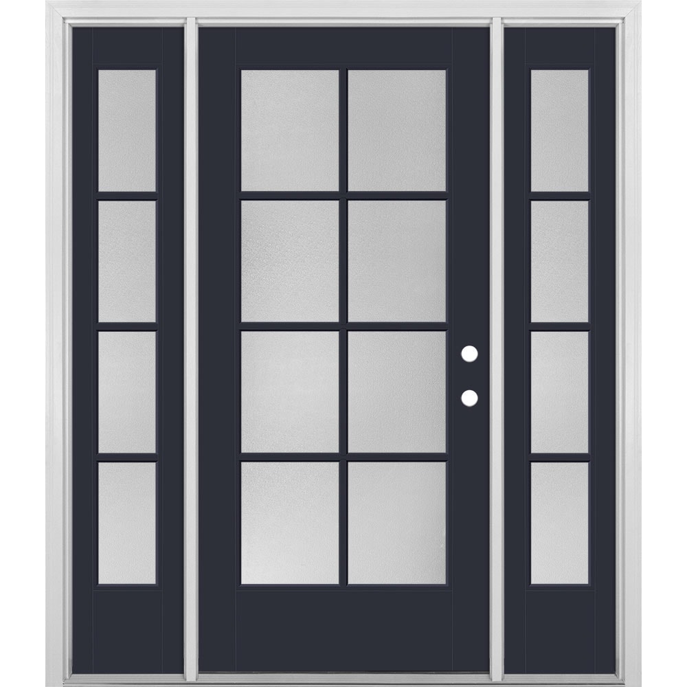 Masonite 1524511 60-in x 80-in x 4-9/16-in Fiberglass Full lite Right-hand inswing Eclipse Painted Prehung Single door with sidelights Front Door with Brickmould Insulating core Simulated divided light