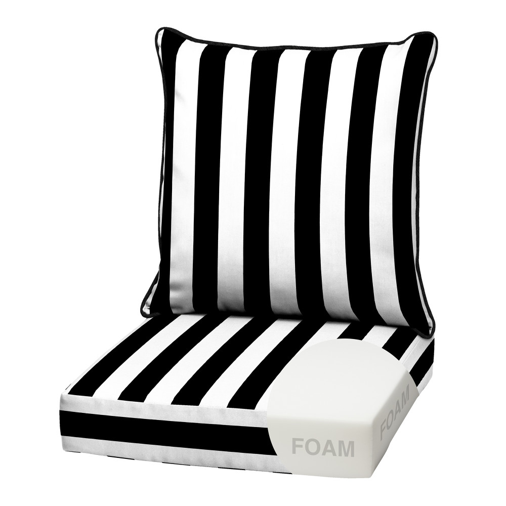 ARDEN 24.0-in x 22.0-in Black Cabana Stripe Deep seat patio chair cushion