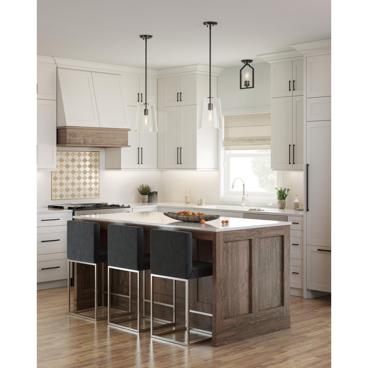 Clarion 9" Matte Black and Clear Glass Coastal Pendant Light
