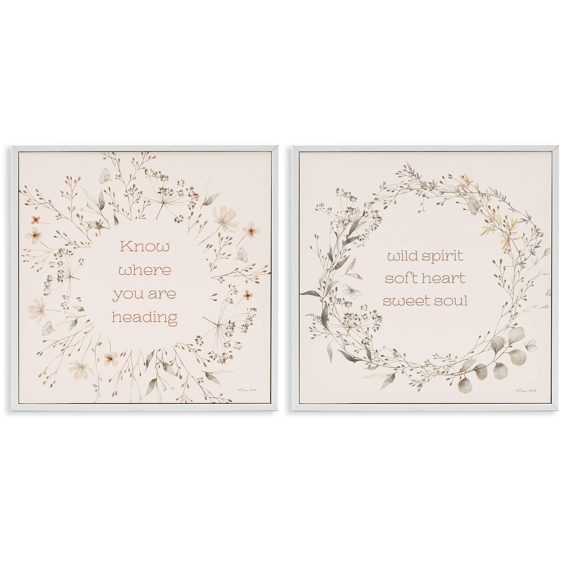 Stupell Industries B2-792-WFR-2PC-17X17 Inspiring Soft Wreaths with Phrases 2 Piece White Framed Giclee Art Set By Susan Ball 17 x 17