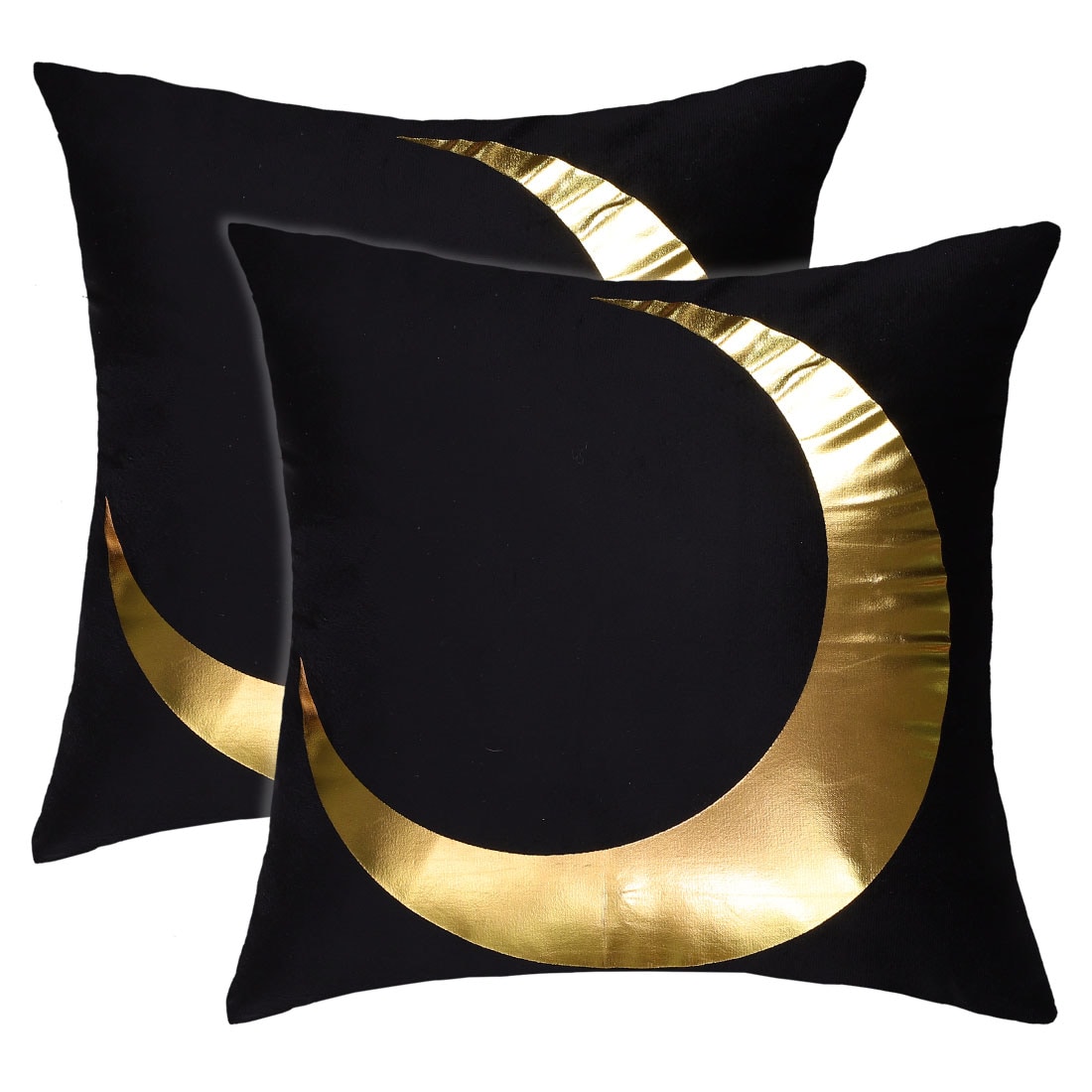 Unique Bargains - Bronzing Flannelette Throw Pillow Cover Crescent Print/Black Pattern Design Roc...