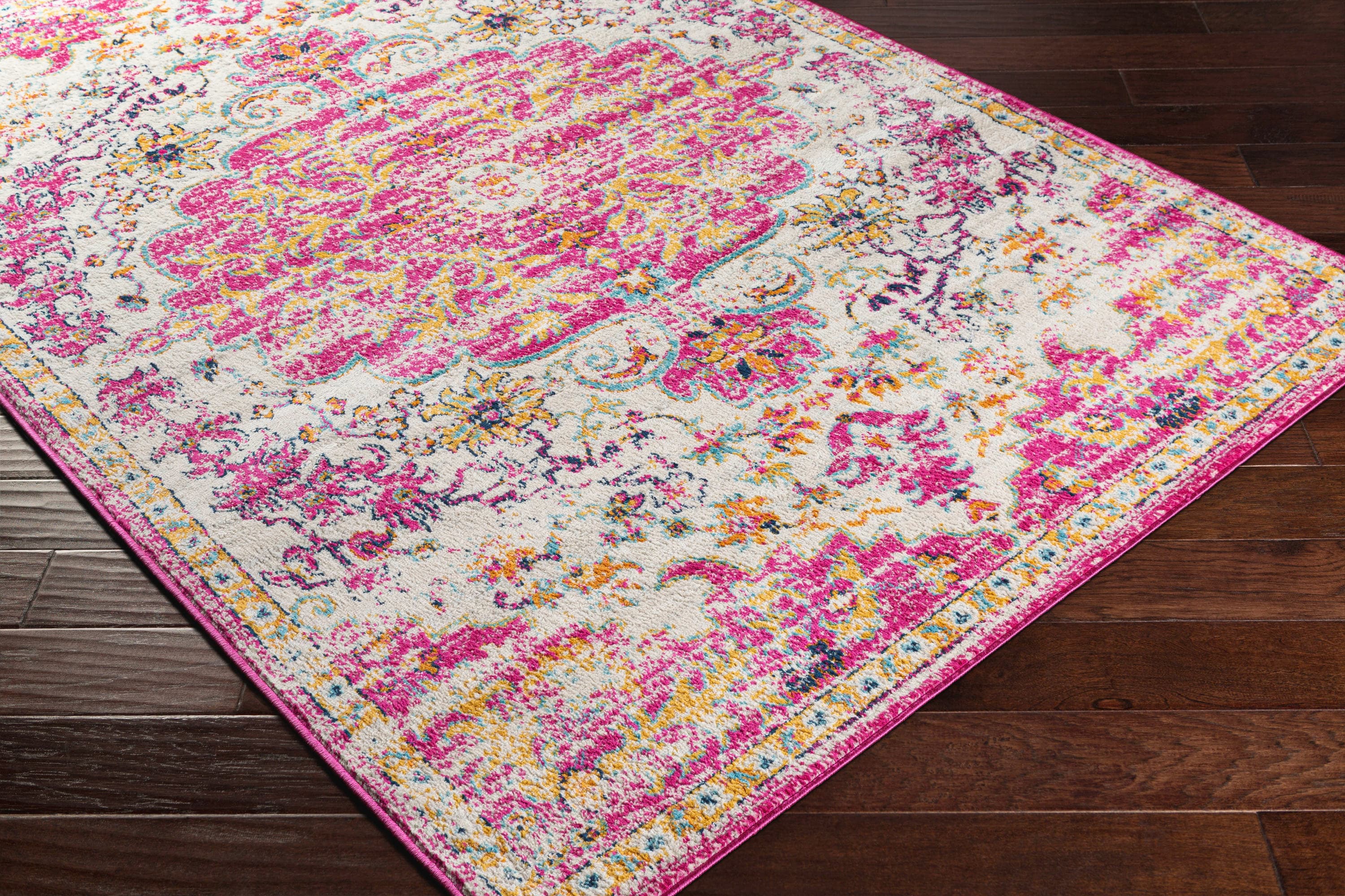 Floransa Bright Pink and Beige Polypropylene Area Rug