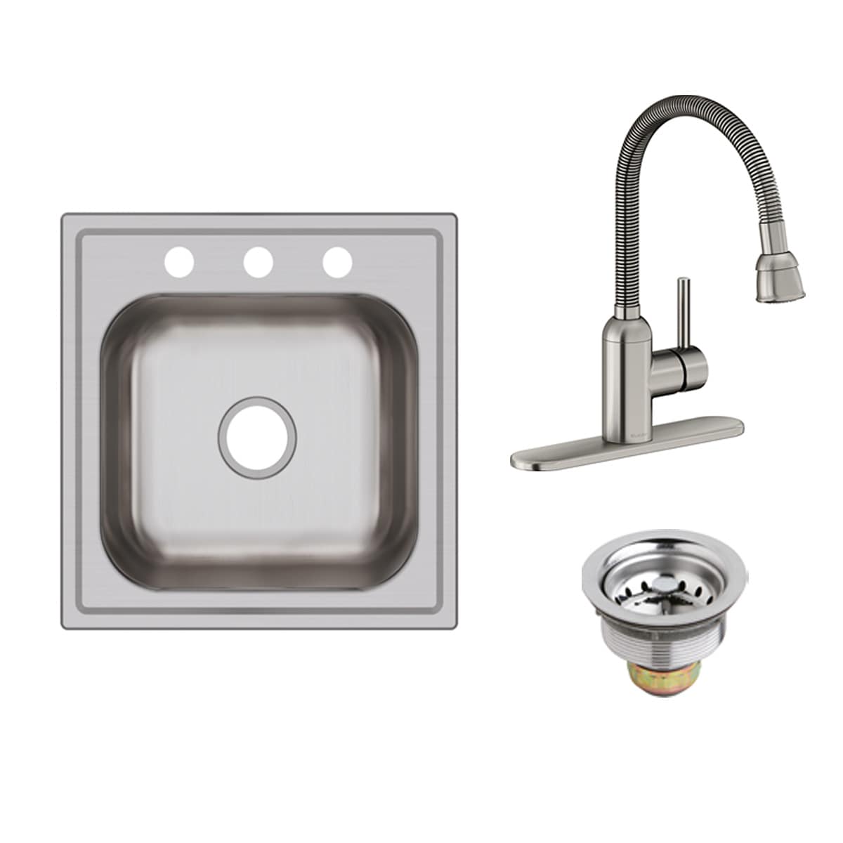 Elkay LWVB15 Dayton Drop-in 20-Inches x 20-Inches Premium highlighted satin Stainless steel Single bowl 3-Hole 20 -Gauge Kitchen Sink All-in-One Kit