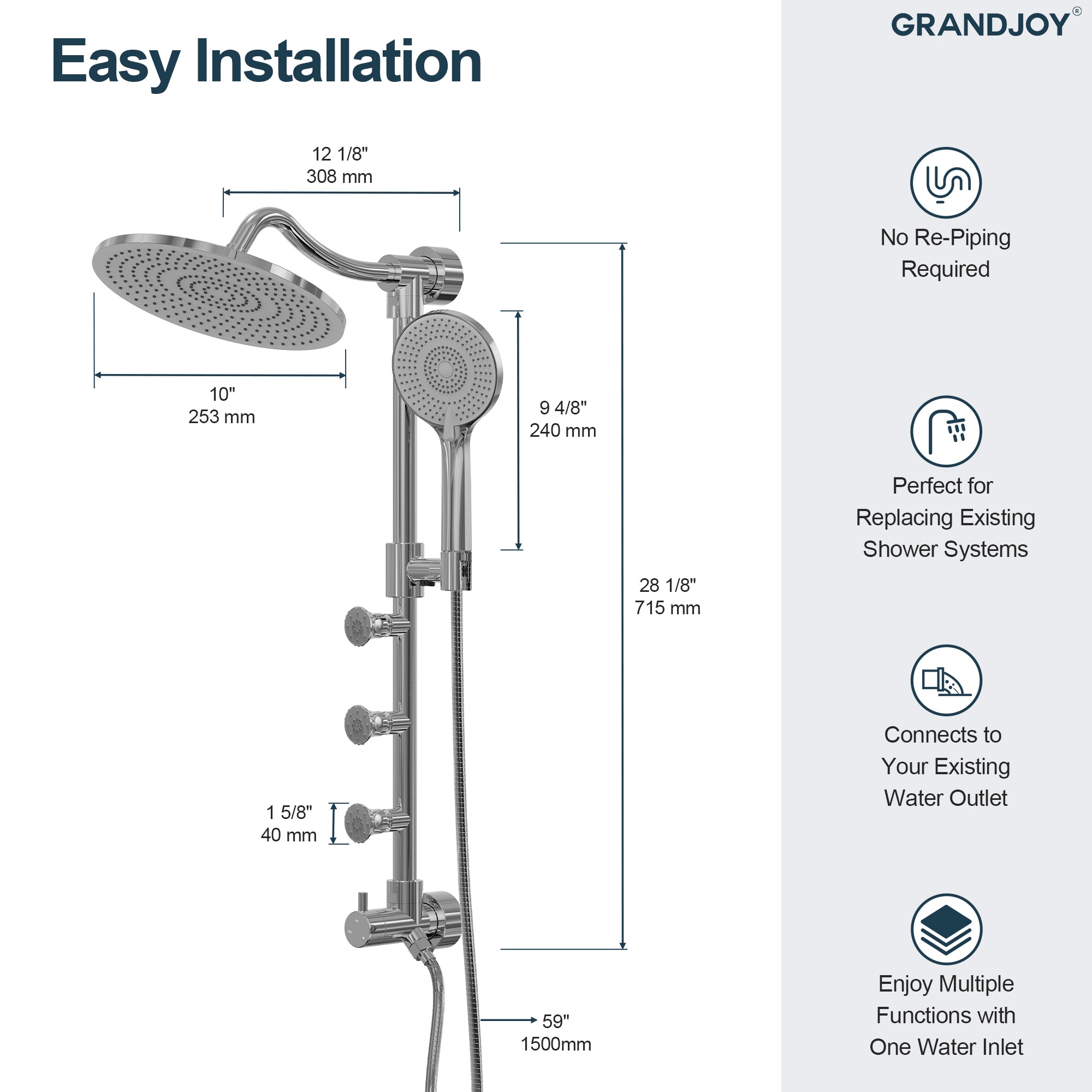 GRANDJOY SGF11GJ-54-CH Tub-Shower-Faucets - View #10