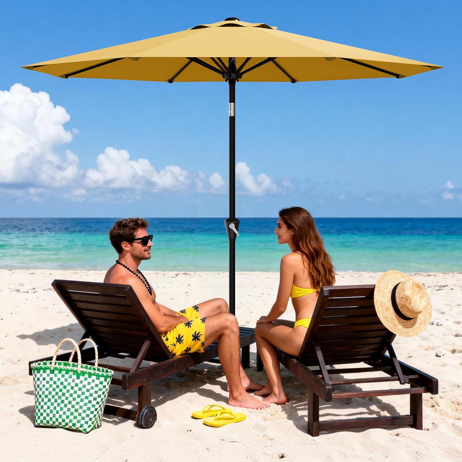 Garvee 10FT Patio Umbrella Outdoor Table Umbrella with Crank Lift and Push  Button Tilt 8 Ribs UV Protection Waterproof Canopy for Pool Deck Garden ...