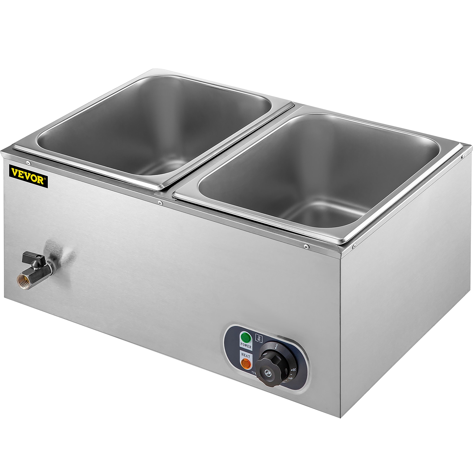 VEVOR Commercial Food Warmer 24qt Bain Marie 1200W Electric Buffet Warmer Soup Warmer Stove Steam Countertop Stainless Steel Container Temperature