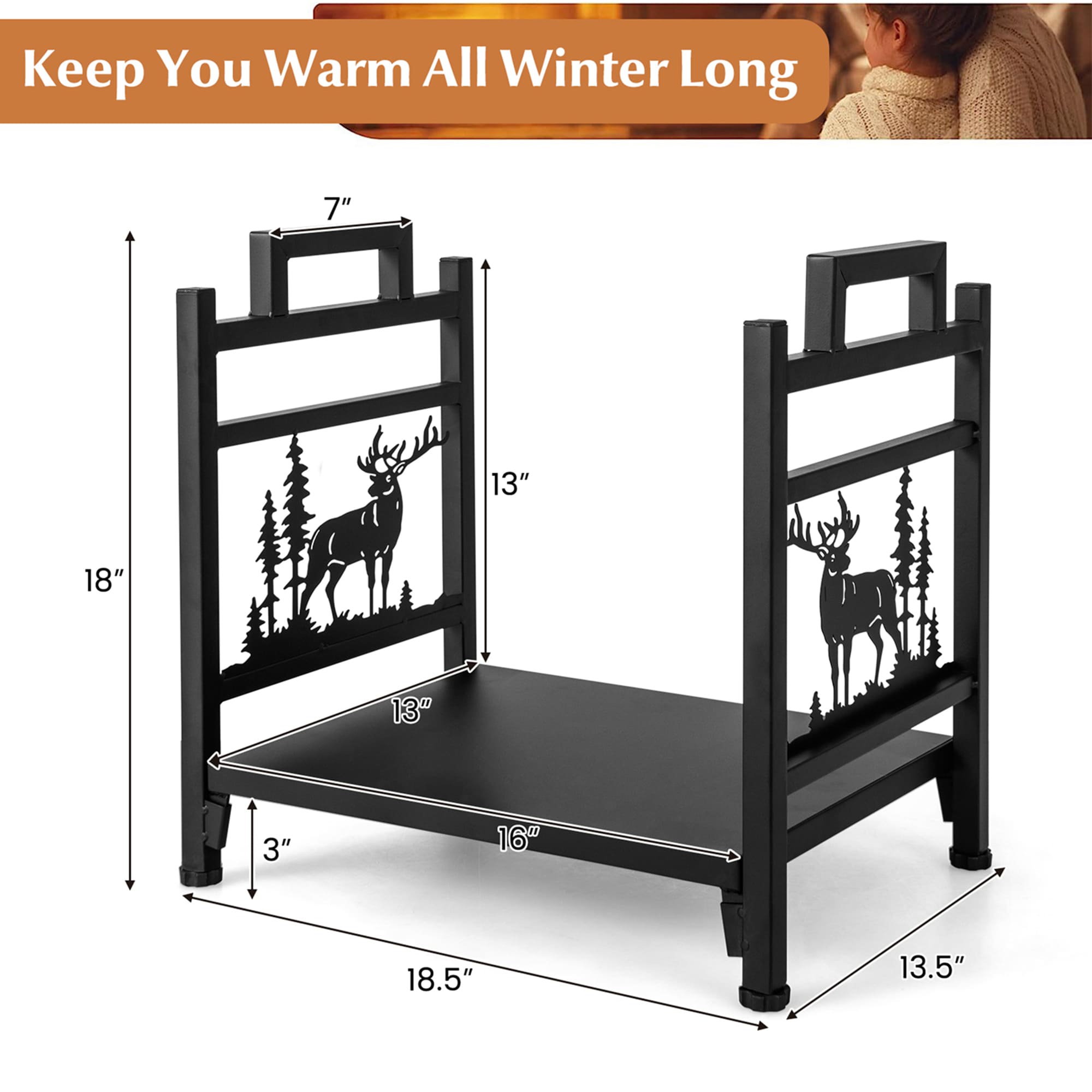 18-in x 13.5-in x 18.5-in Metal Adjustable Firewood Rack | - Goplus NP11245