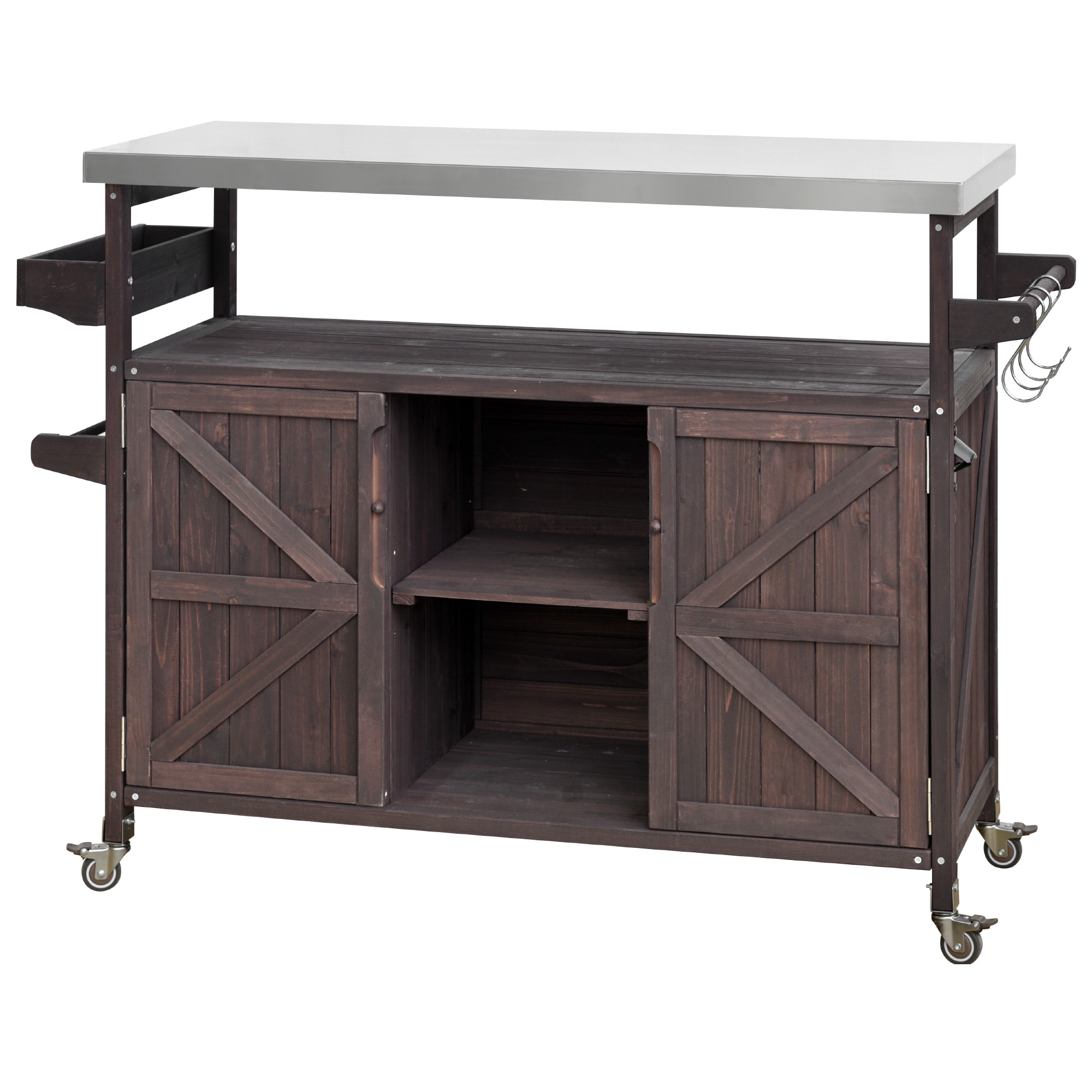 Nestfair HPKK2198Z Dark Brown Wood Grill cart