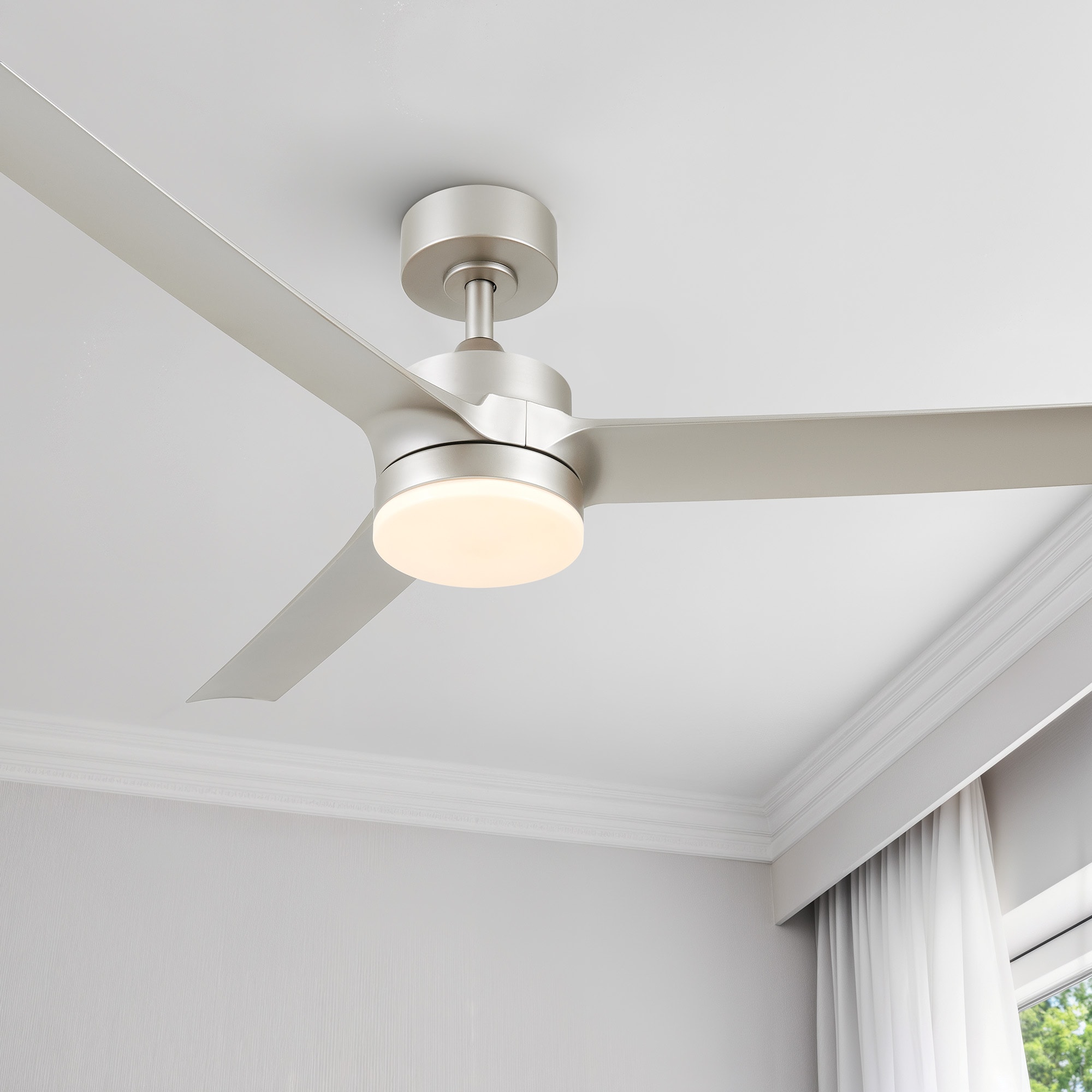 CO-Z CFN-1312-NI 52-in Color-Changing Integrated LED Brushed Nickel with Brushed Nickel Blades Ceiling Fan With Light - Remote Included ( 3 -Blade )