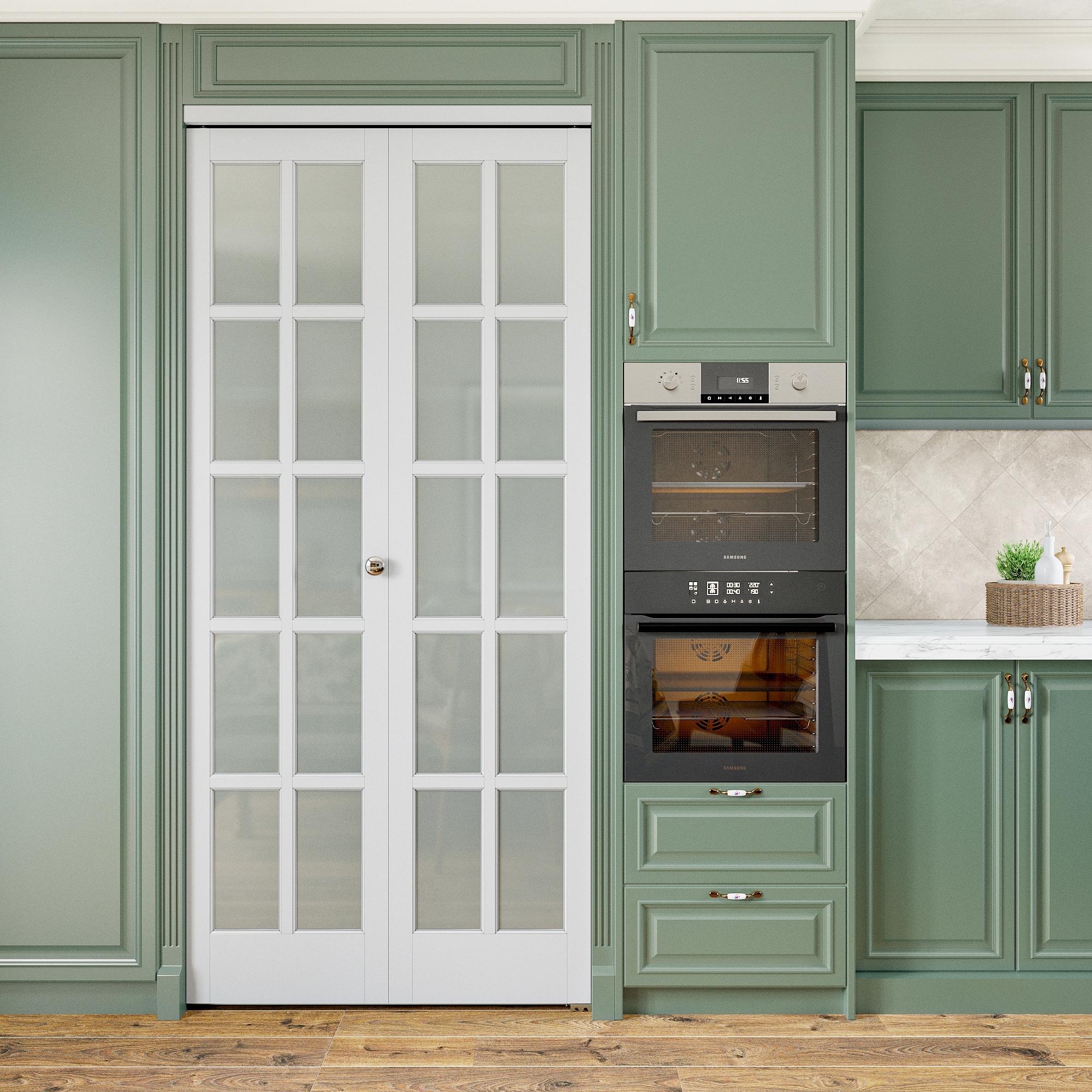 AINLARRY ZD-10G-WT-36 Closet Doors 36-in x 80-in White 10-panel Clear glass Smooth Solid core Primed PVC Closet Bifold Door ( Hardware Included )