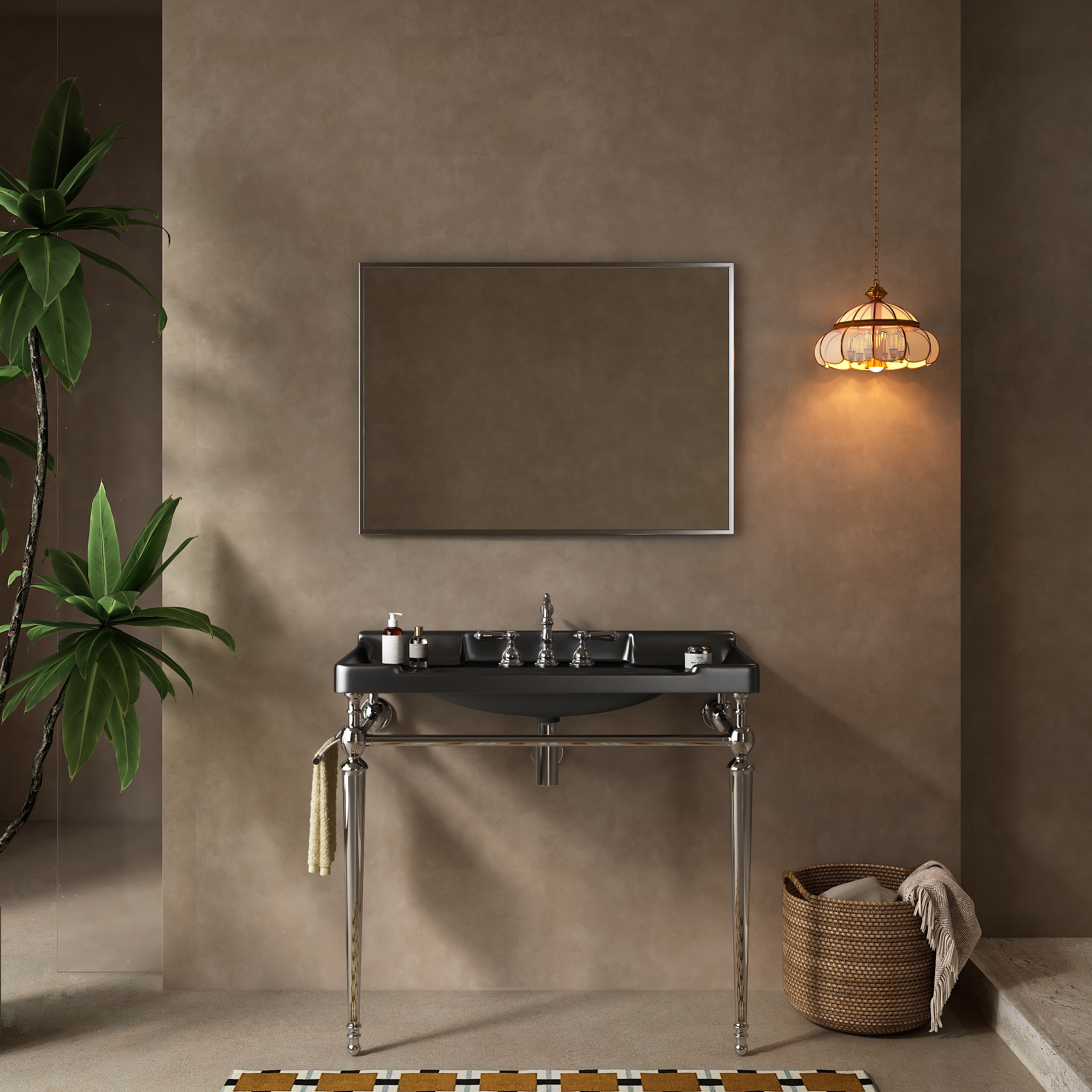 Vynxaria 36-in Chrome Integrated Single Sink Floating Bathroom Vanity with Black Ceramic Top #LS0505-2615117