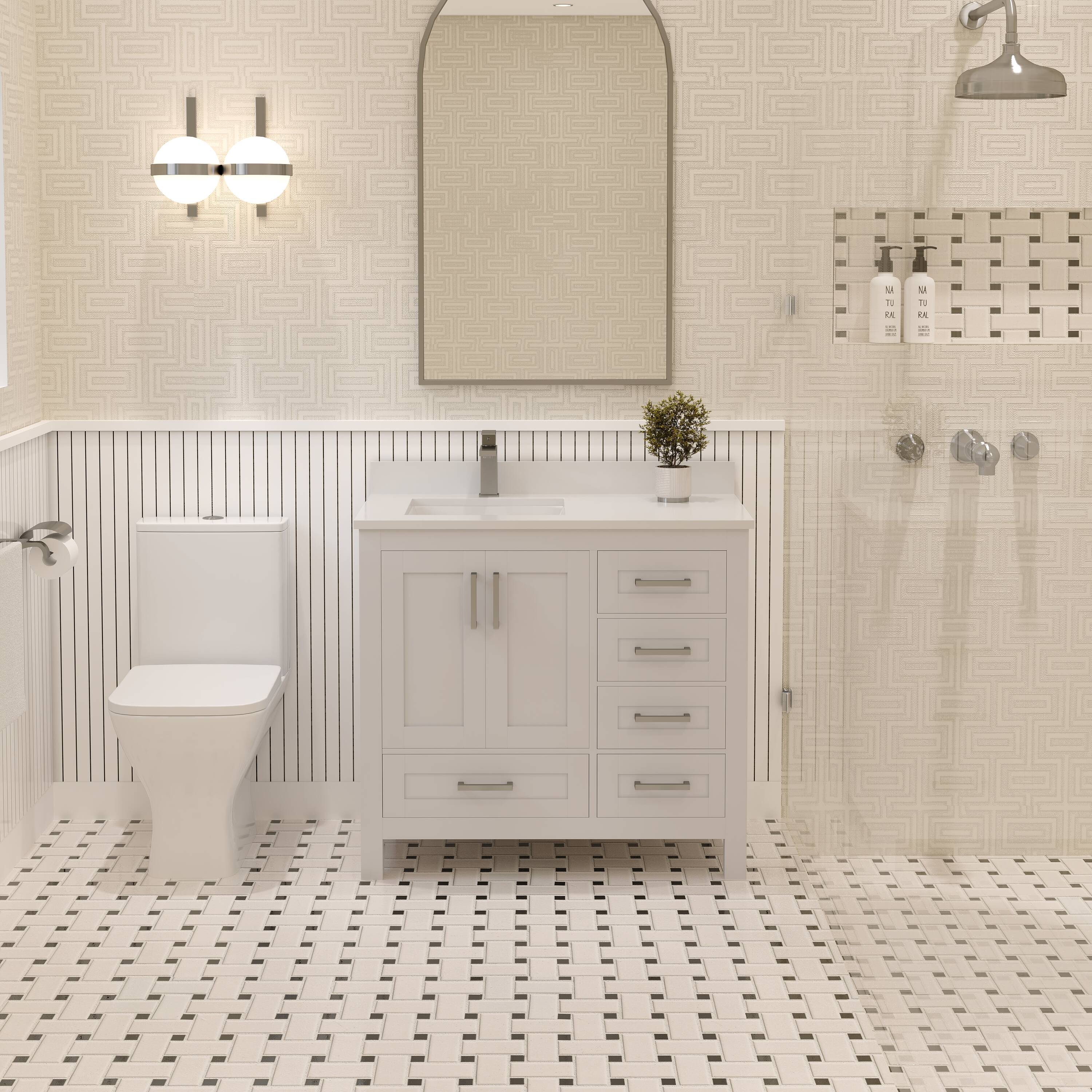 Ayna Decors Rooh 36-in White Undermount Single Sink Bathroom Vanity with White Quartz Top (Faucet Included) (Fully Assembled)