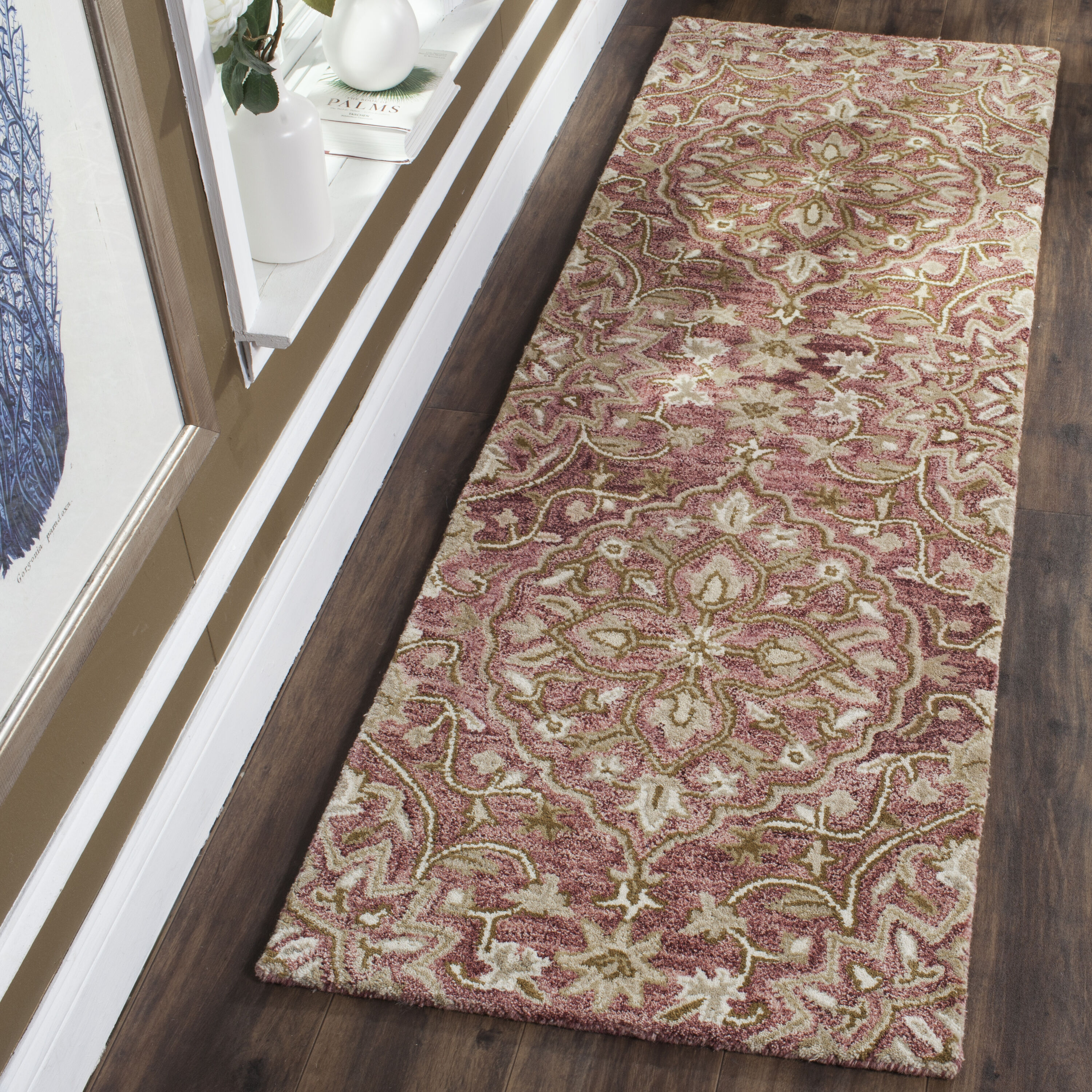Safavieh BEL673B-27 Bella Citron 2 x 7 (ft) Tufted Wool Rose/Taupe Rectangular Indoor Floral/Botanical French Country Runner rug