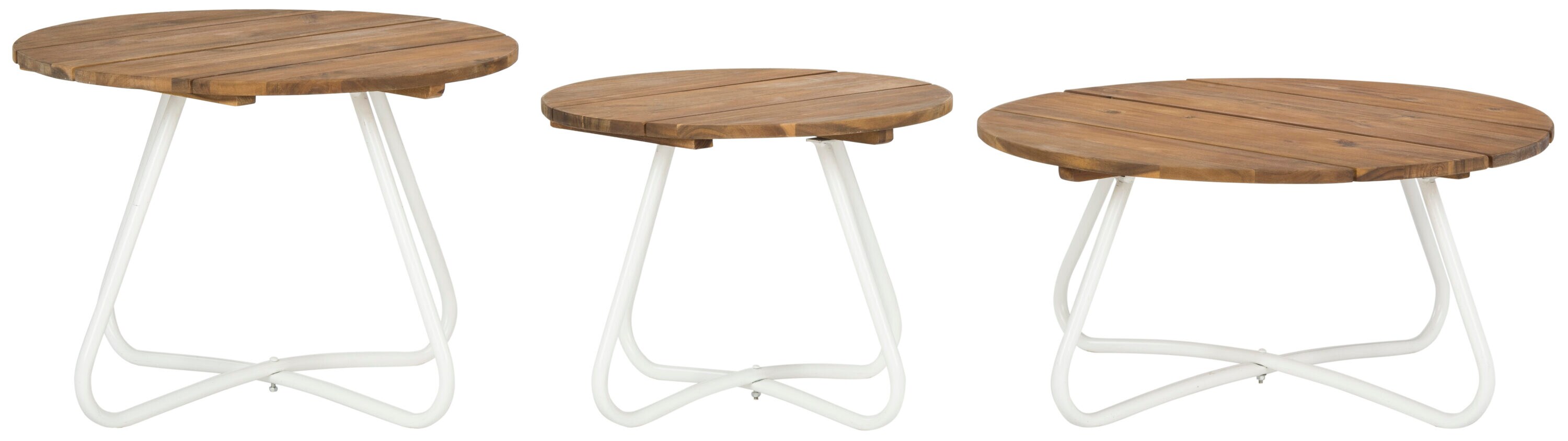 Transitional Acacia Wood 3-Piece Round Coffee Table Set, Brown/White
