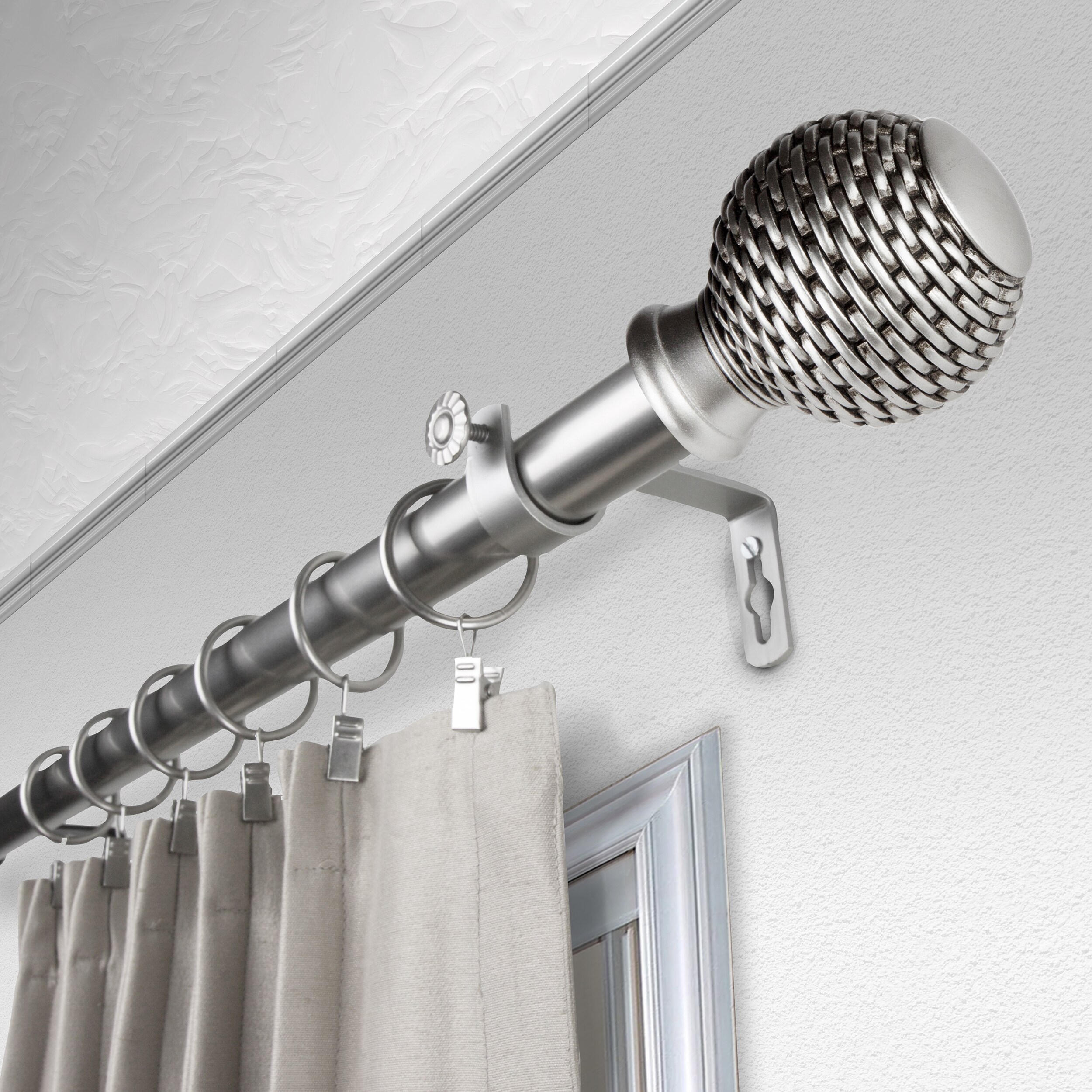 Rod Desyne 160-in to 240-in Satin Nickel Steel Single Curtain Rod with  Finials in the Curtain Rods department at