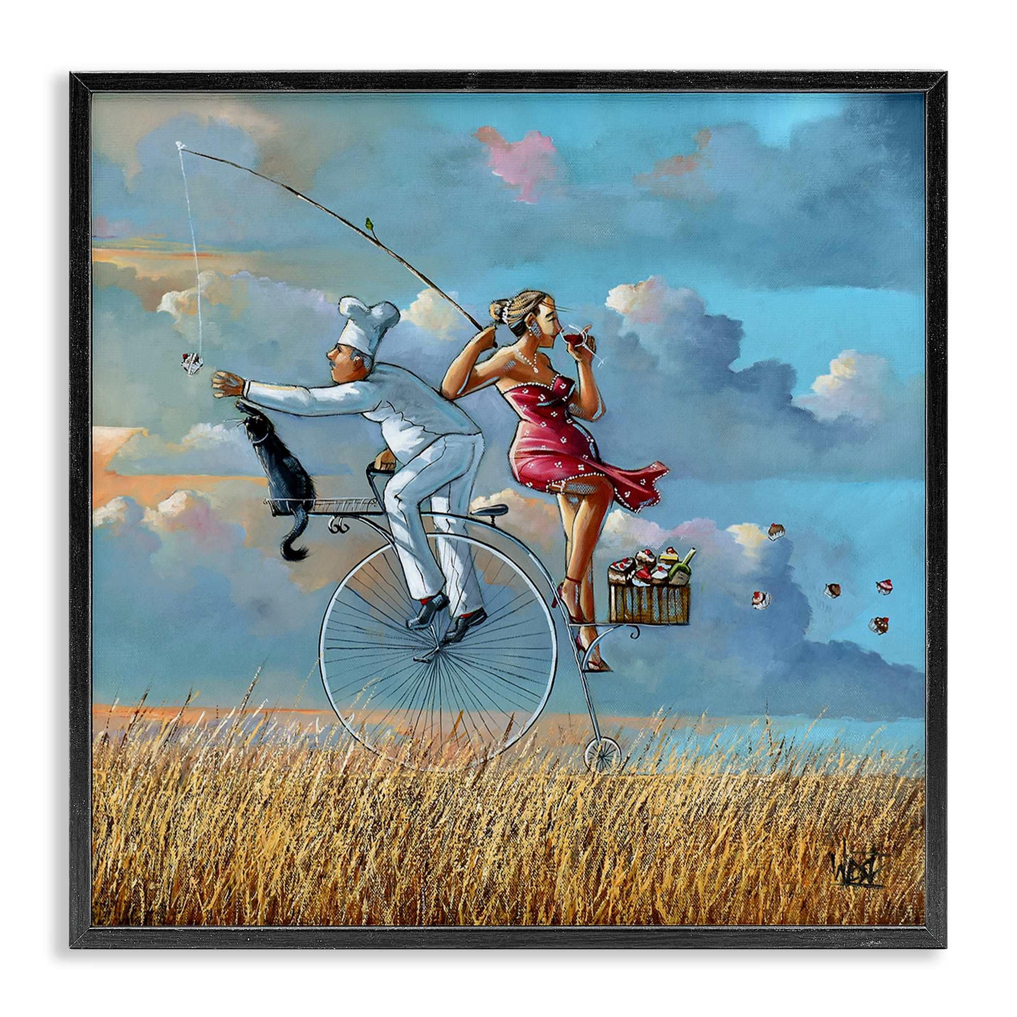 Stupell Industries BS-771-FR-17X17 Charming Lady and Chef Bicycle View Black Framed Giclee Art By Ronald West 17 x 17