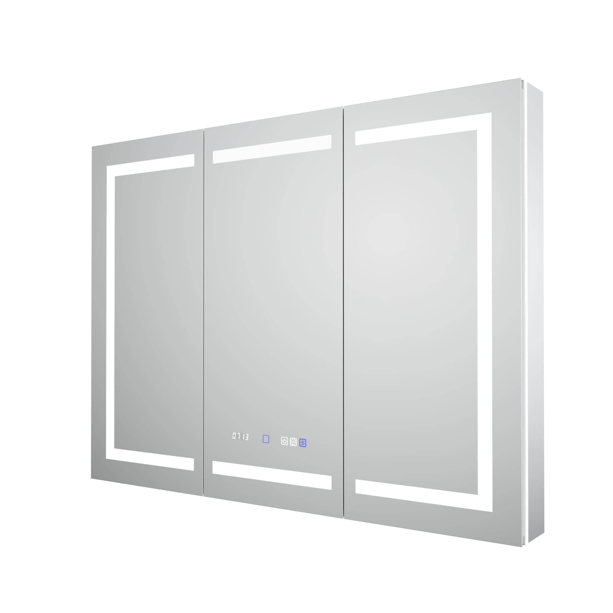 AAZJ EX11 24-in x 36-in Lighted LED Fog Free Surface/Recessed Mount Silver Mirrored Soft Close Medicine Cabinet with Outlet