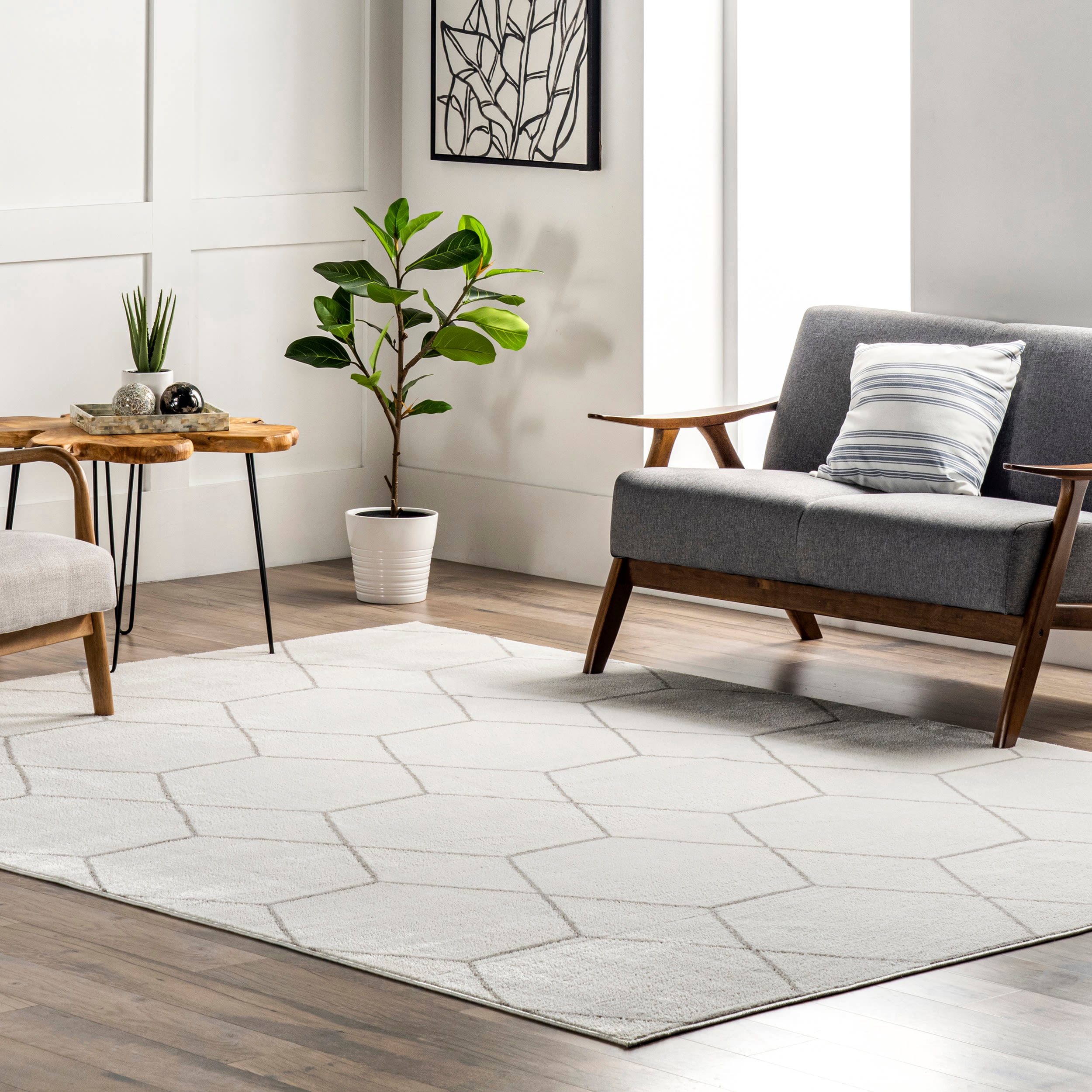 nuLOOM LPBL15A-305 Campbell 3 x 5 (ft) Loomed Polypropylene Beige Rectangular Indoor Geometric Area rug