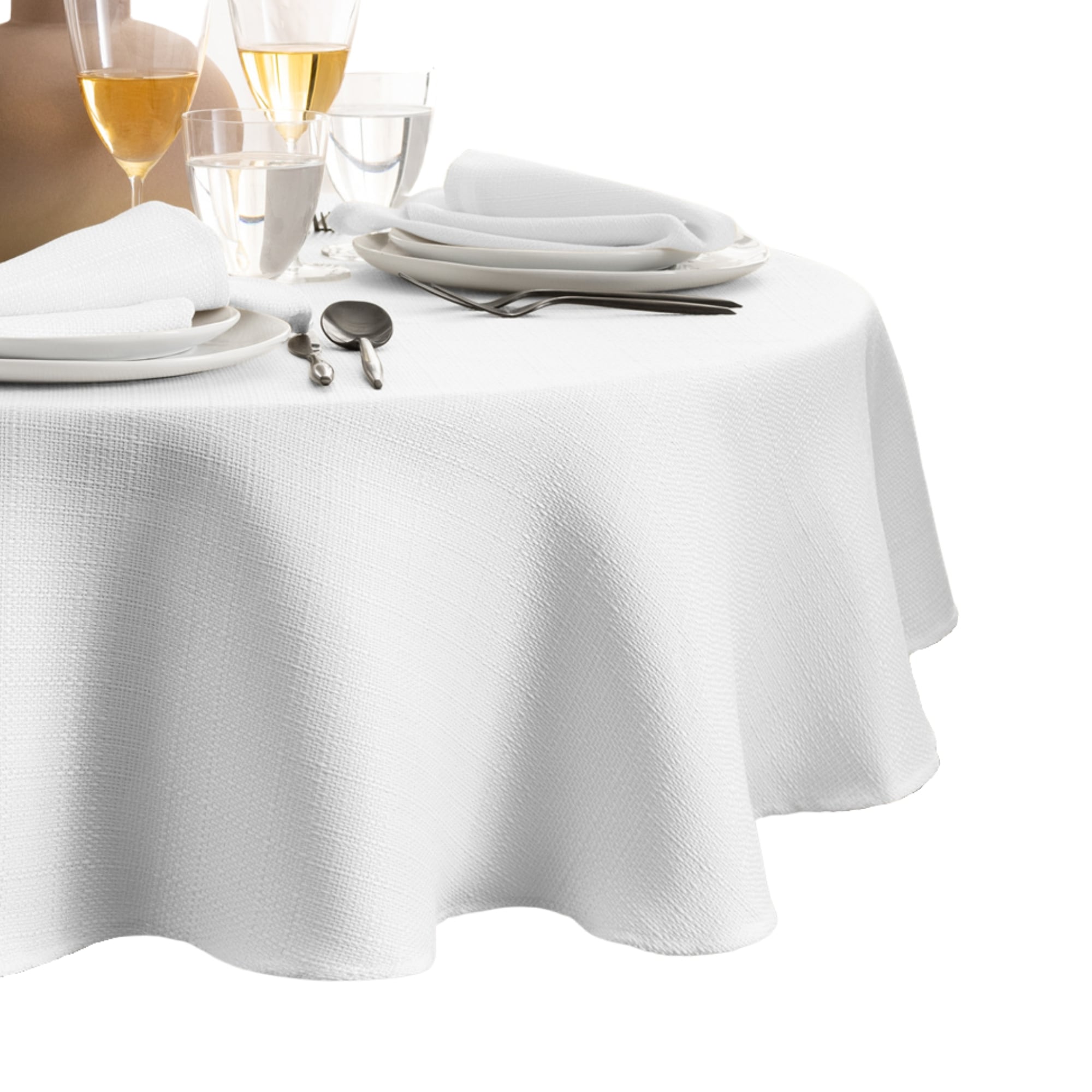 Elrene Home Fashions 194590065461 Laurel Texture Water Stain Resistant 70" Round Indoor White Table Cover for 60-in round