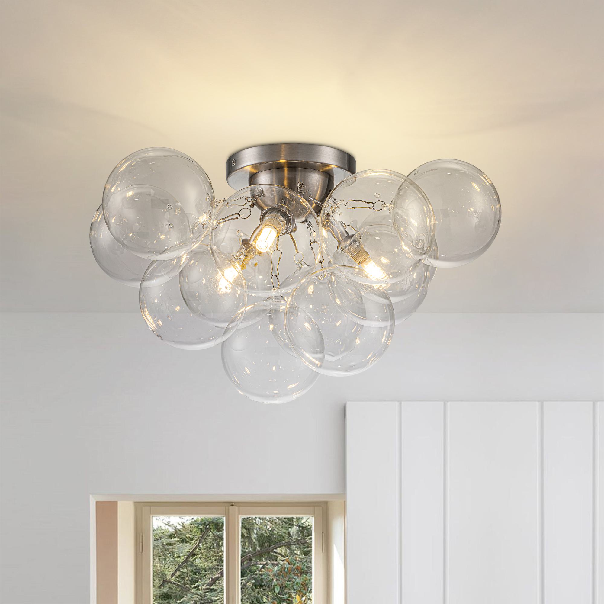 HUOKU PD1068111 Orbis 3 -Light 18.1-in Nickel Semi Flush Mount Light