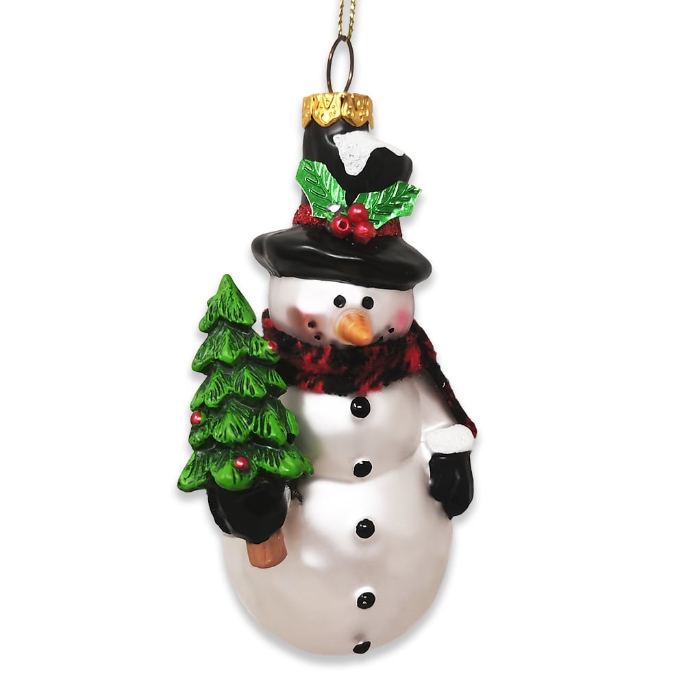 OrnamentallyYou G143 Comfy Snowman and Radiant Christmas Tree Blown Glass Holiday Ornament