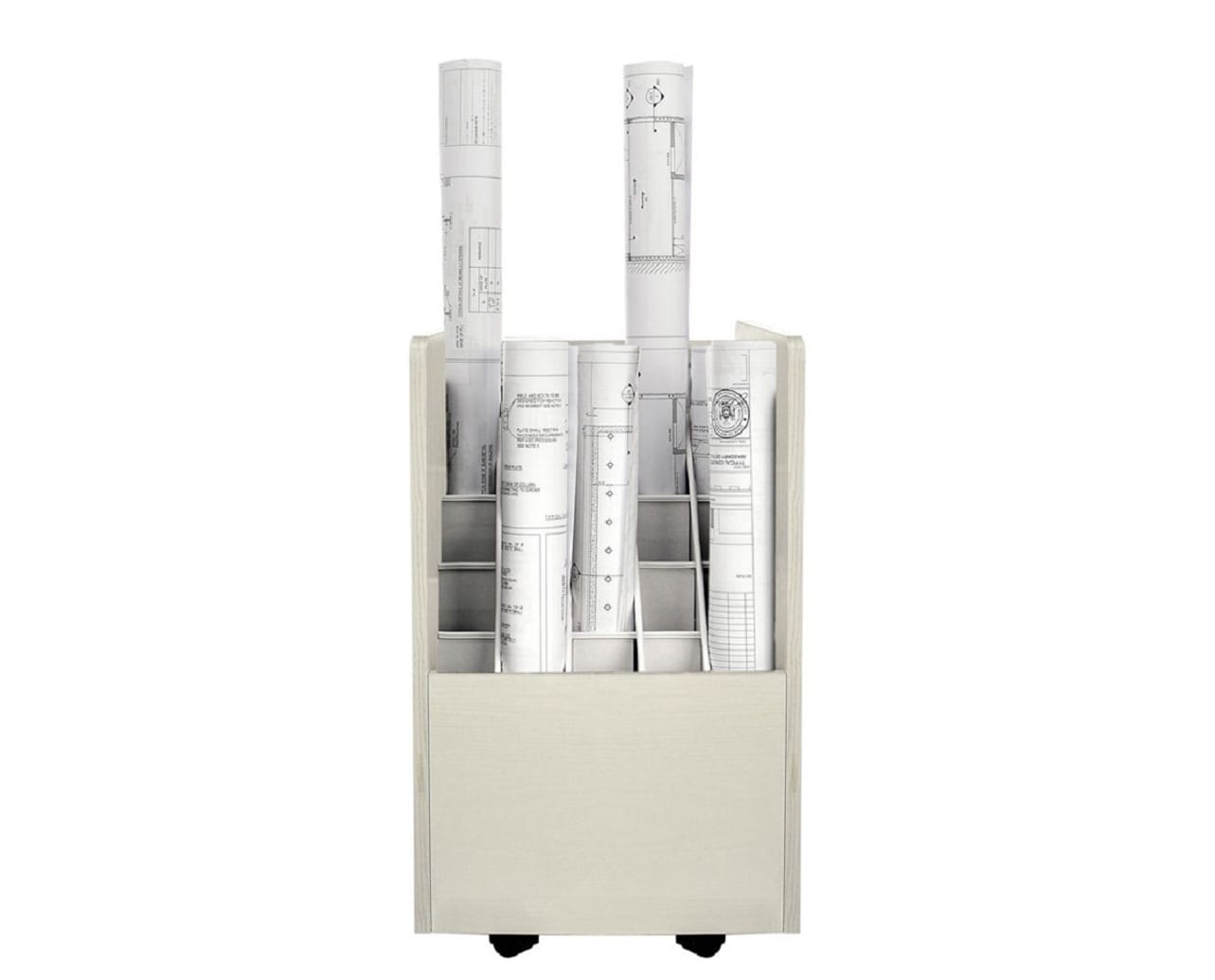 White Mobile Rolling Wood Blueprint Organizer with 20 Compartments