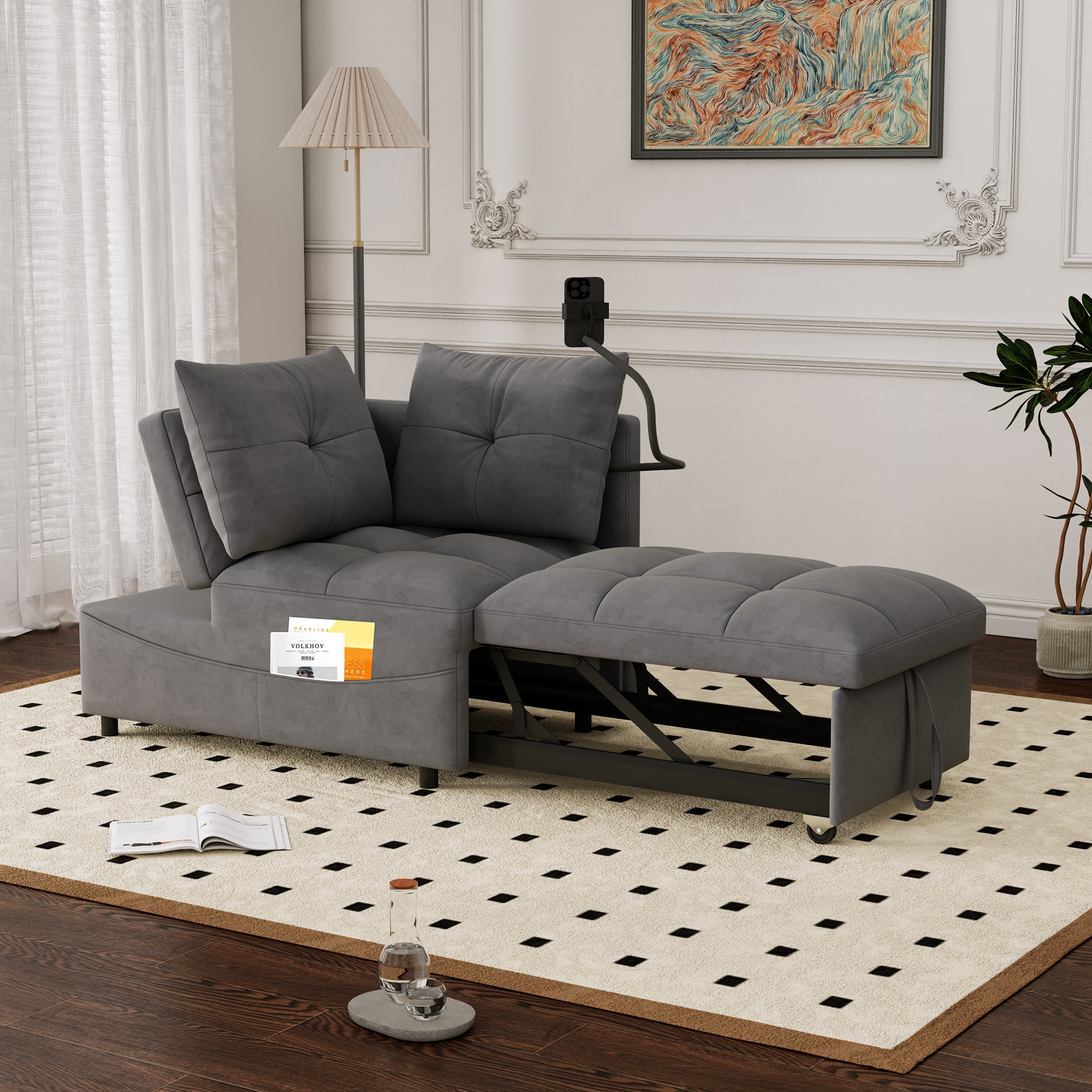 Bybafun YC5200002 Gray Contemporary/Modern Velvet Sofa bed