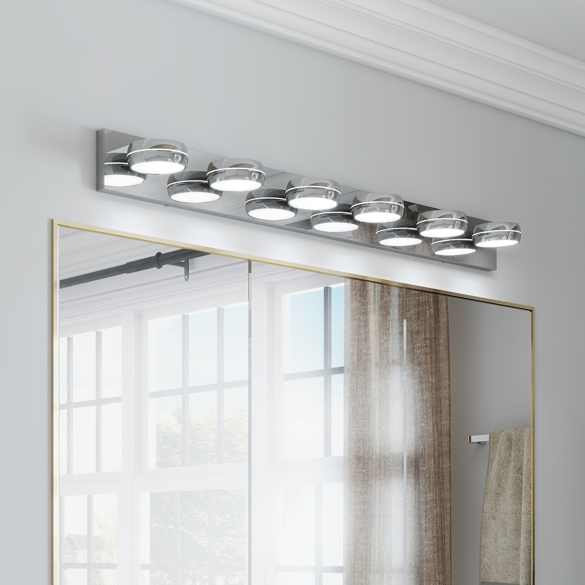UOI 43 inch Chrome Metal LED Vanity Light with 6 Light Dimmable Bathroom Lighting Fixture