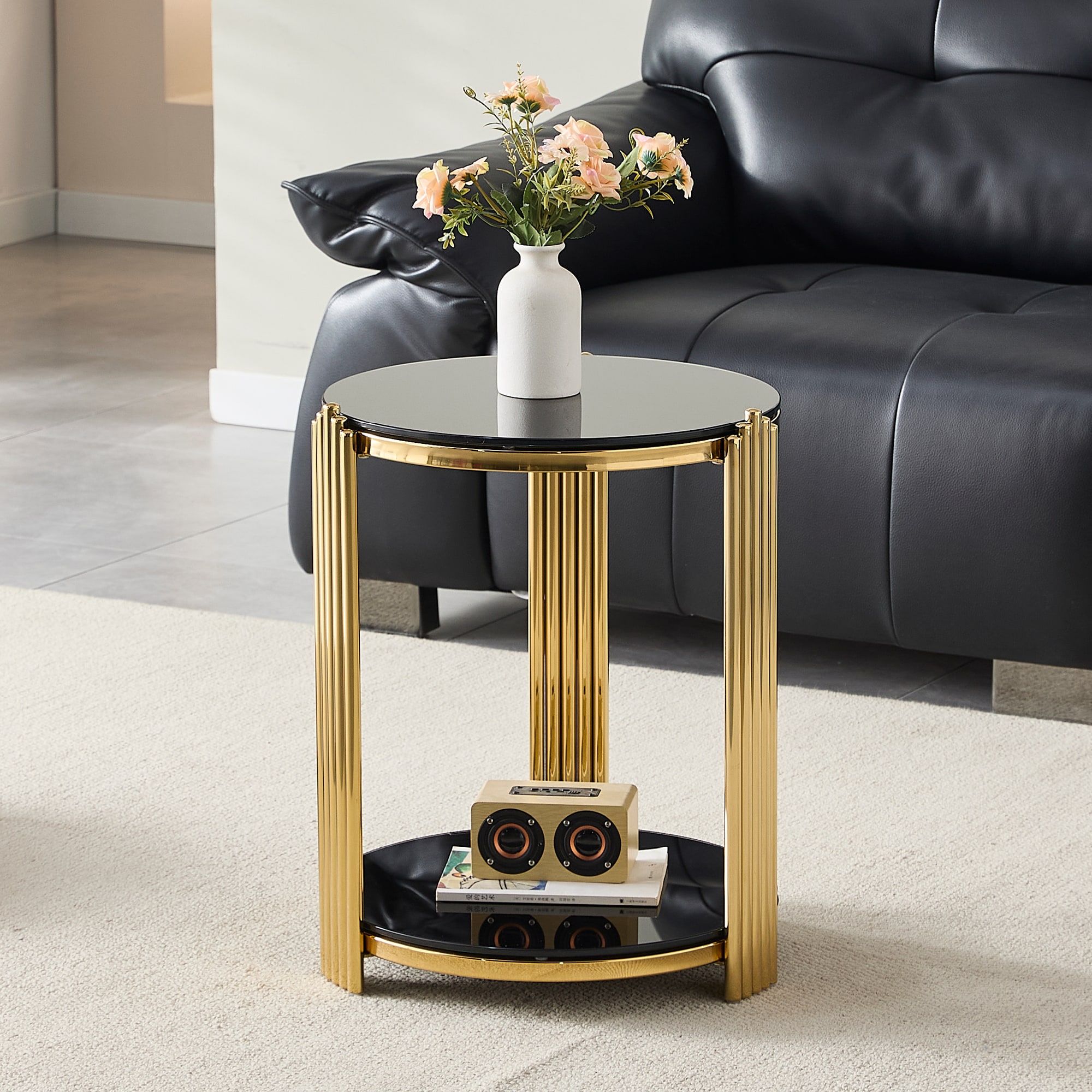 Hailey Home Hera 24-in W x 24-in H Antique Brass Glass Modern End