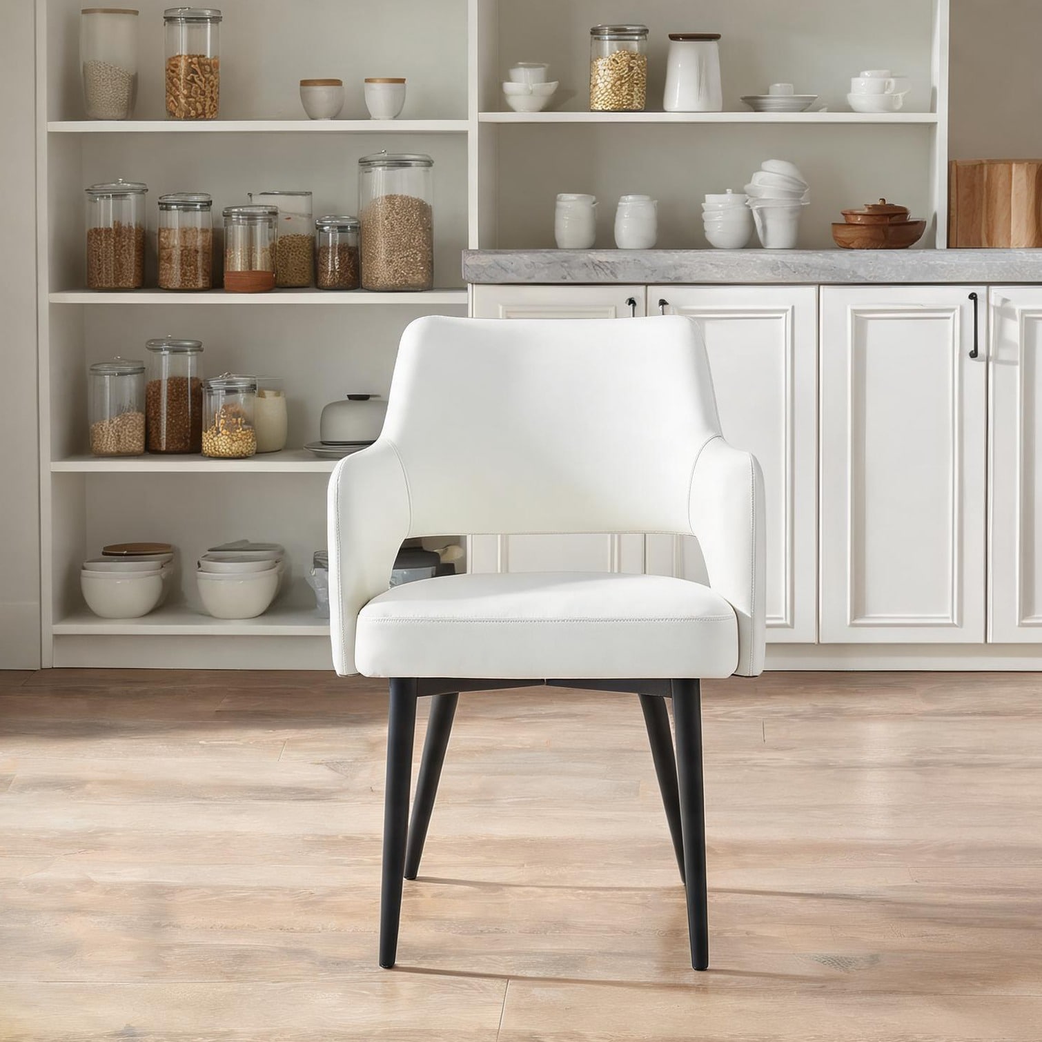 FlowLuxe - Soft White Leatherette Dining Armchair on Black Steel Frame 275-lb Capacity 33.9 Tall