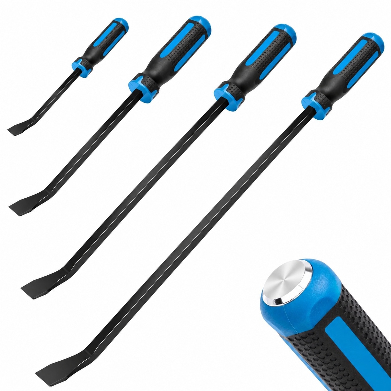Mikiotto 4 Piece Pry Bar Set Heavy Duty Steel with Angled Tip and Metal ...