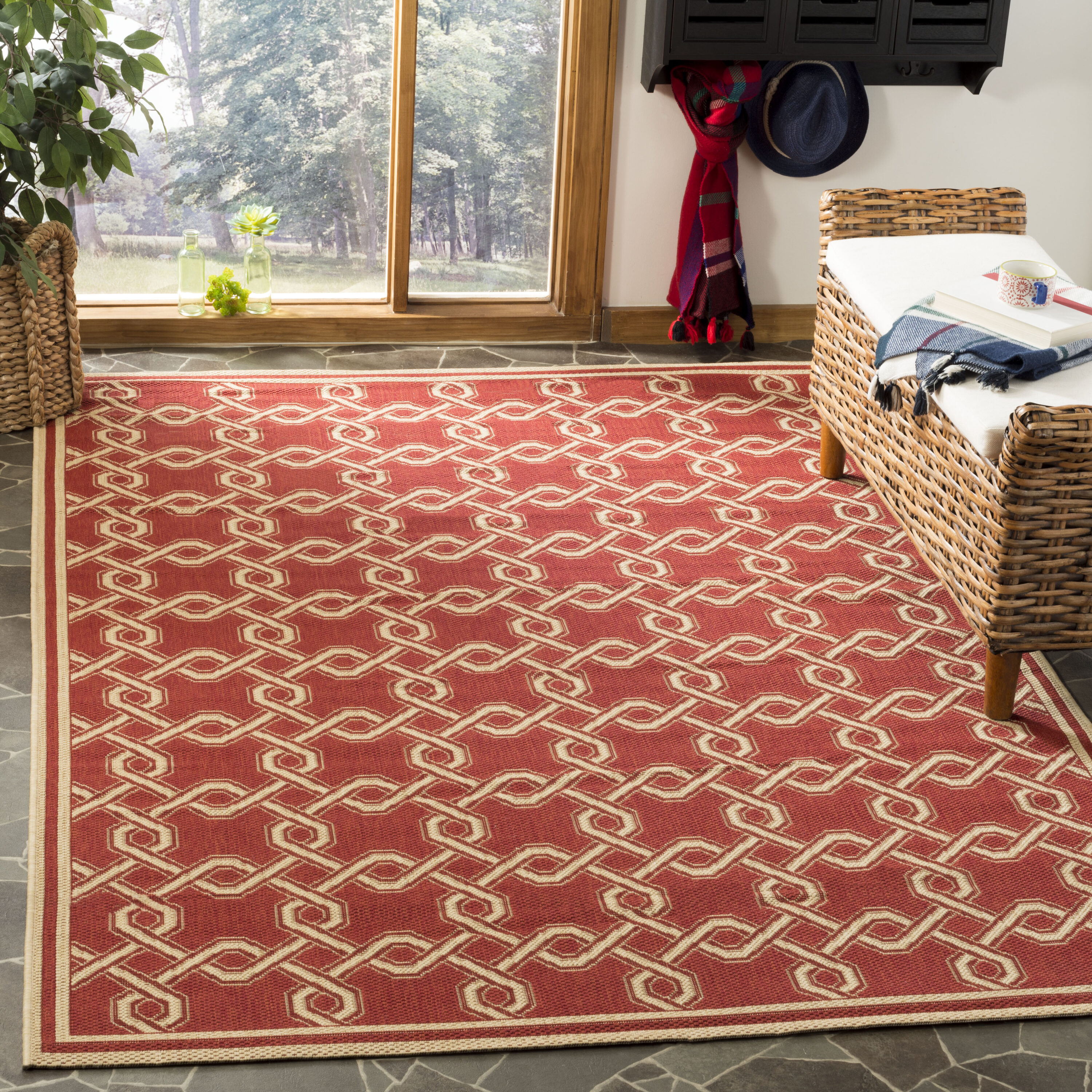 Martha Stewart MSR4253-28-5 Braid 5 x 8 (ft) Loomed Polypropylene Red/Creme Rectangular Indoor Abstract Coastal Area rug