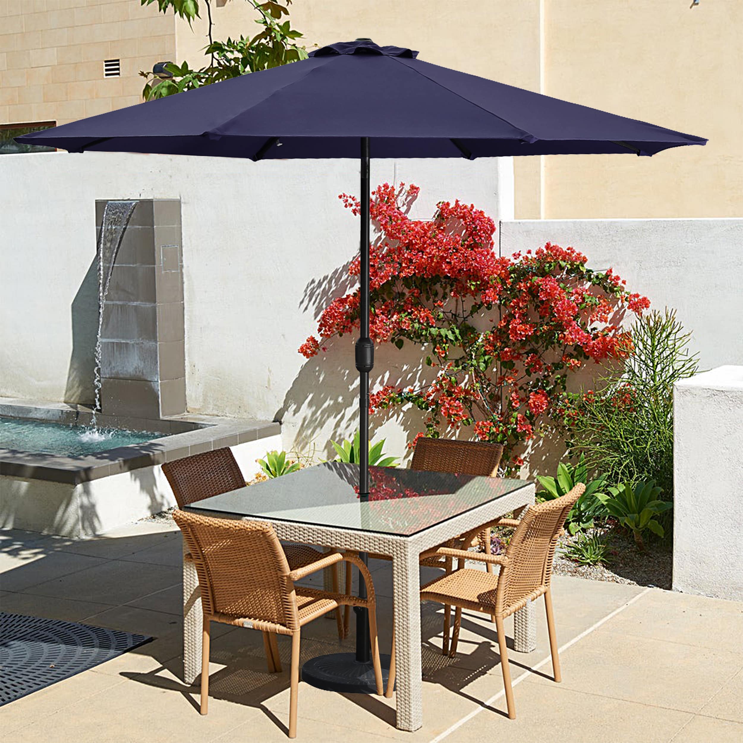 Tempera 9' Outdoor Market Patio Table Umbrella with Auto Tilt and Crank,Large Sun Umbrella with Sturdy Pole&Fade resistant canopy,Easy to set,Beige Taupe Stripe 
