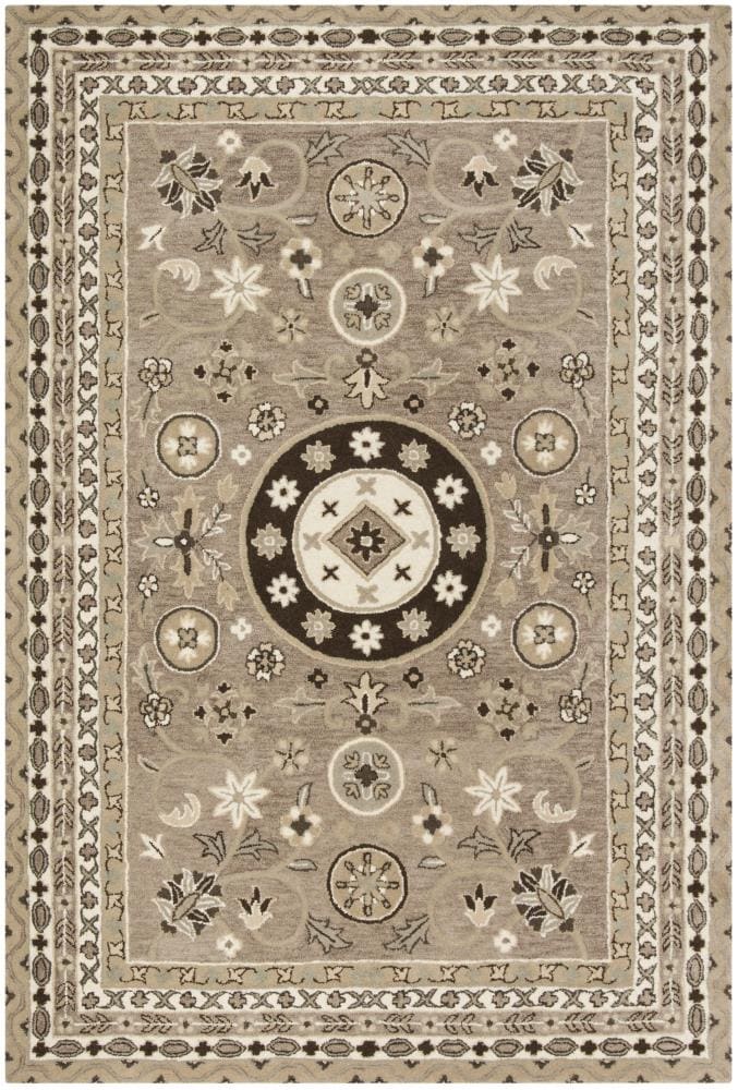 Safavieh BEL674B-6 Bella Anise 6 x 9 (ft) Tufted Wool Taupe/Light Gray Rectangular Indoor Floral/Botanical Vintage Area rug