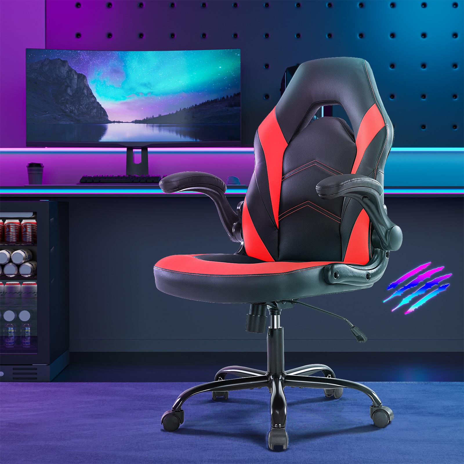 REIBII PU Leather Ergonomic Office Chair Swivel Computer Gaming Chair with Lumbar Support Armrests