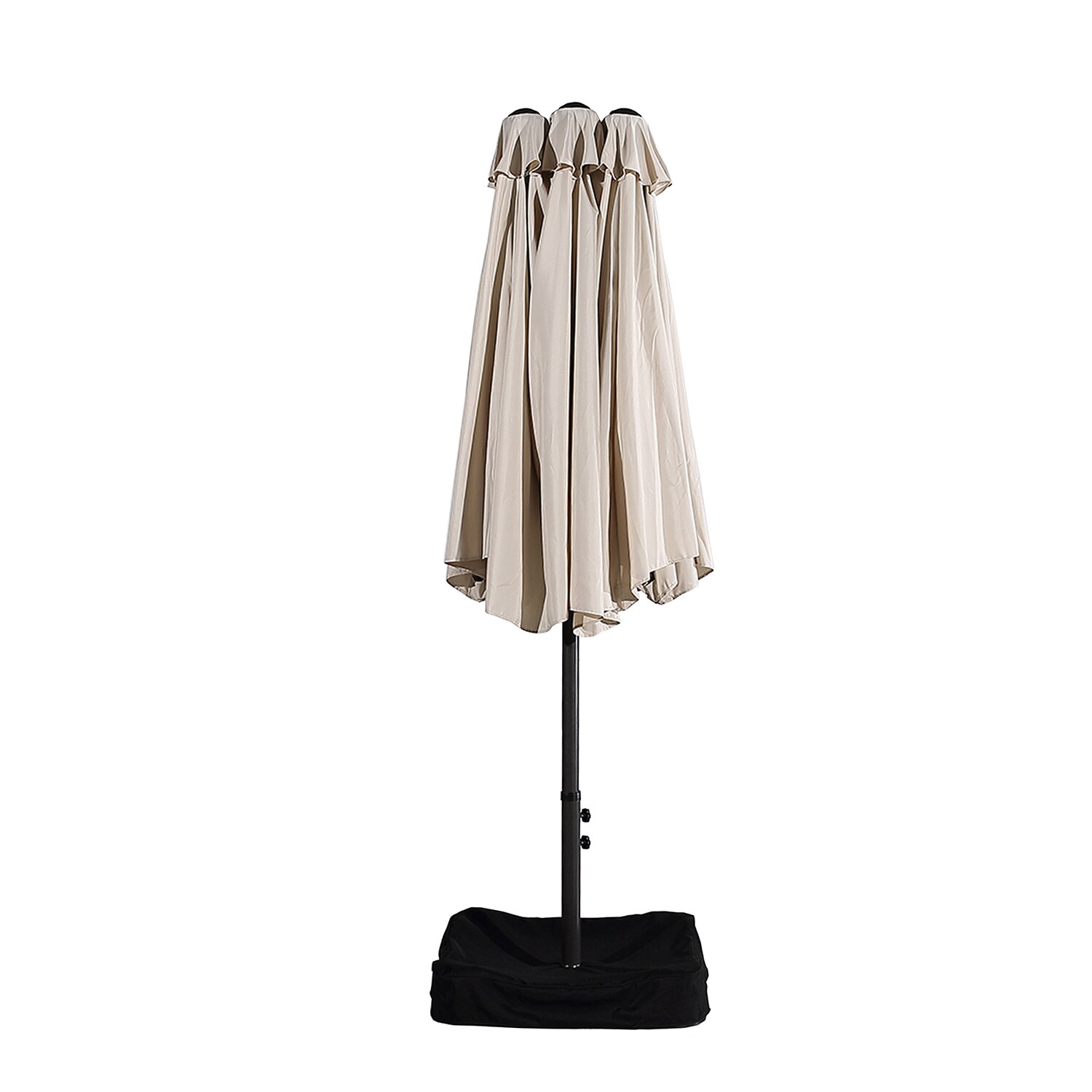 Beige 15-ft Steel Double-Sided Patio Umbrella with Base