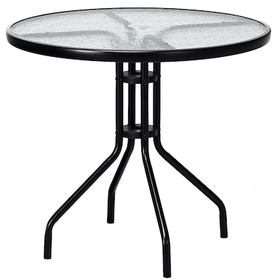 Glass Patio Tables At Com, Round Plexiglass Table Top With Umbrella Hole
