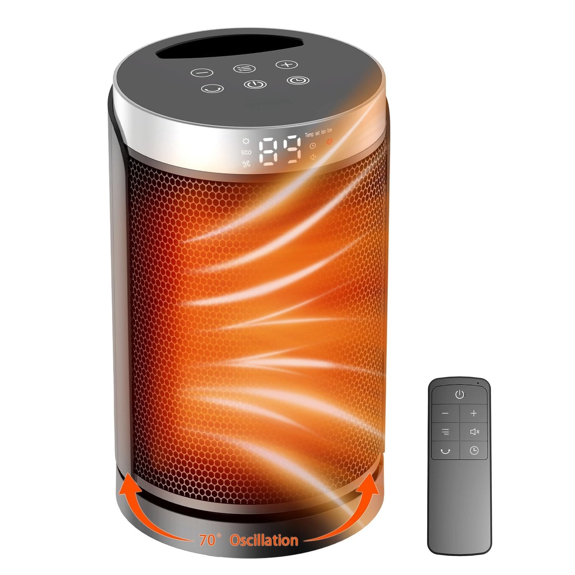 Wudkey 1500W Portable Electric Space Heater with 70 Degree Oscillation and Remote Control for Indoor Use