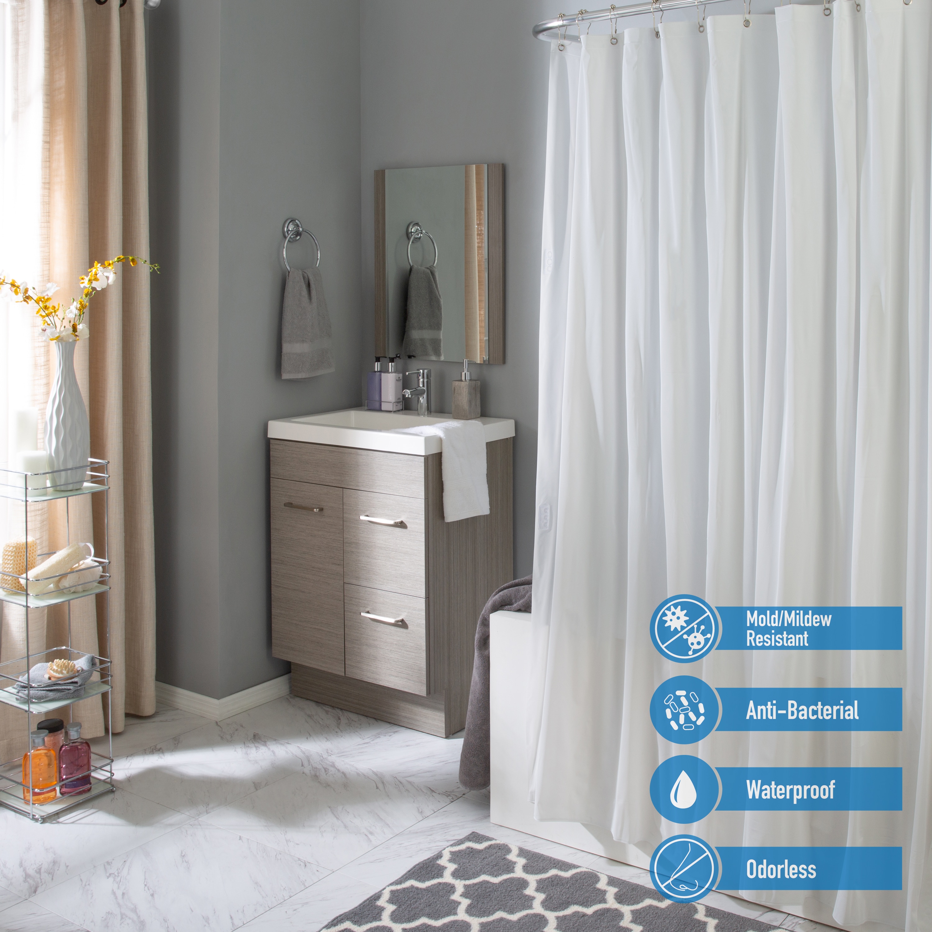 Bath Bliss 5110-WHITE Shower-Curtains-Liners - View #6