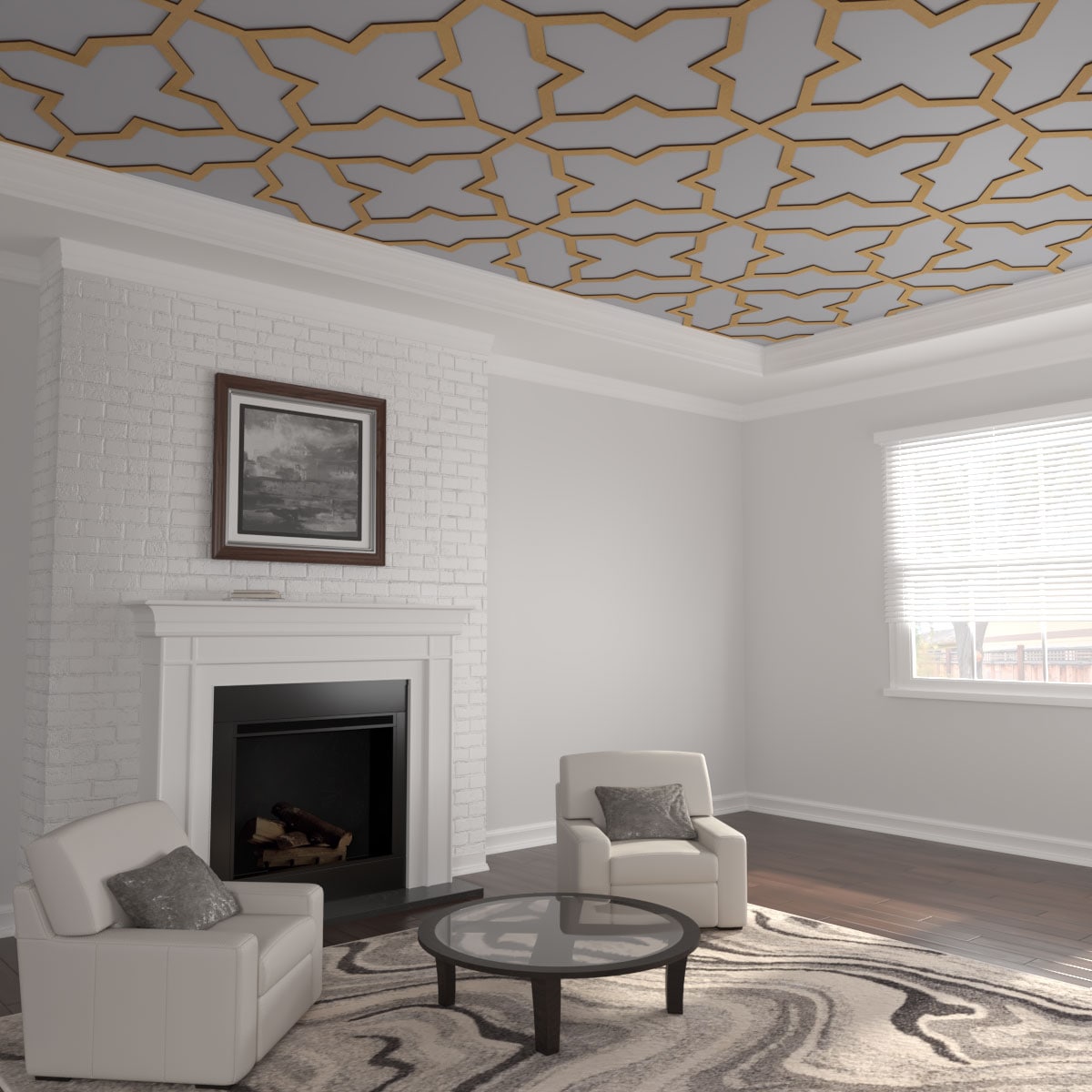 Ekena Millwork CELW67X67X0375LRDMF 66-5/6-in x 66-5/6-in Embossed Paintable/Stainable Wood Fretwork Wall Panel ( 31.01-sq ft )
