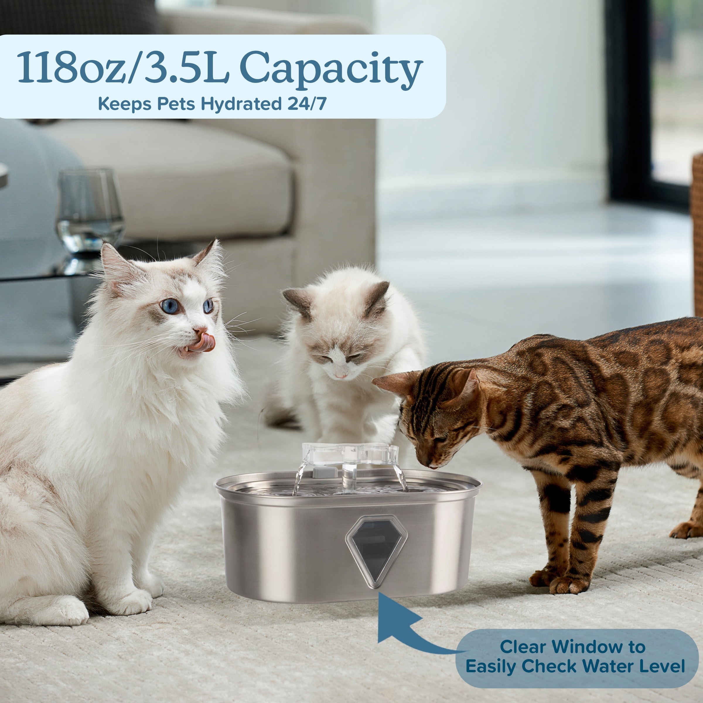 PETMAKER 118oz/3.5L Cat Water Fountain - Stainless Steel Cat Water Fountain  in the Fountains & Waterers department at Lowes.com