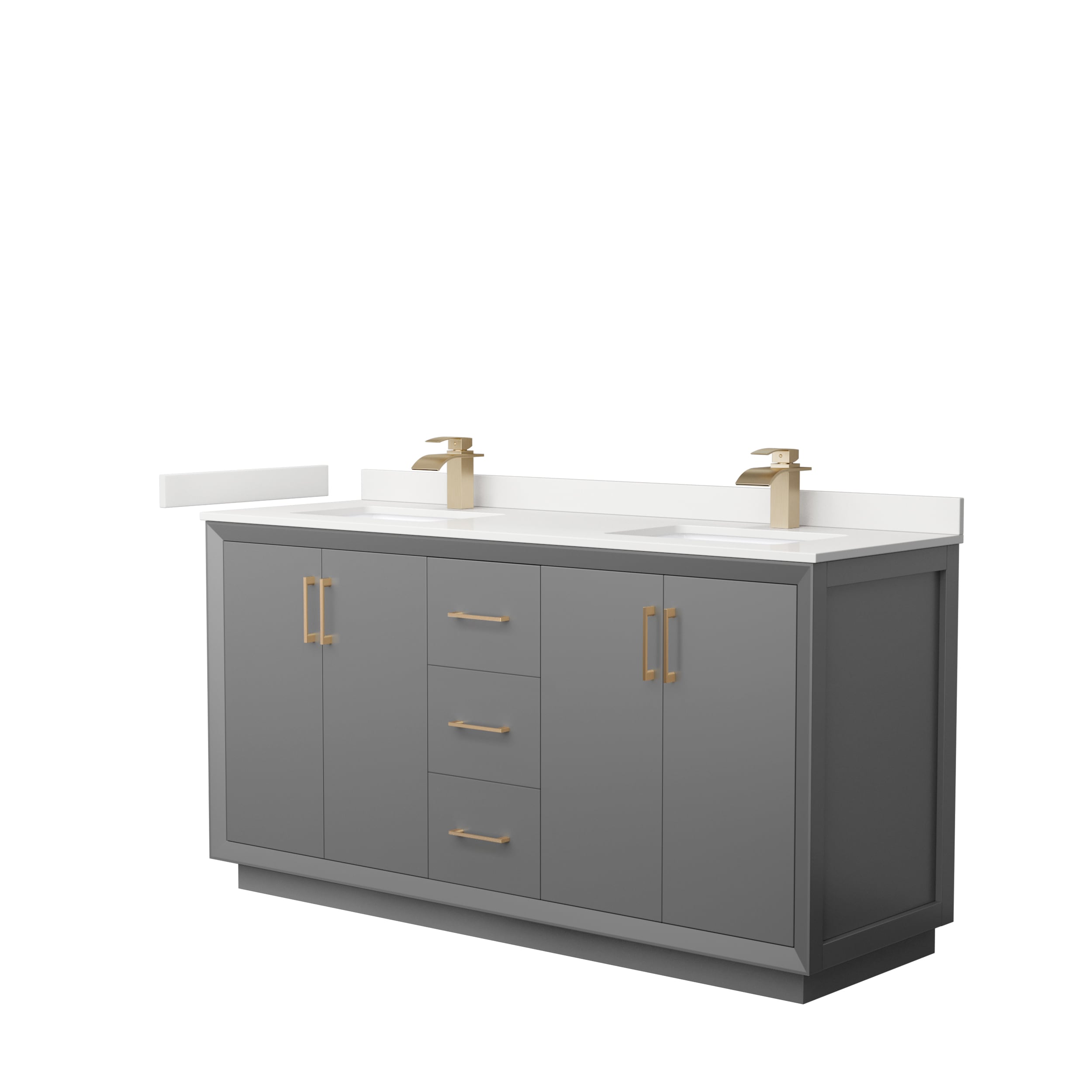 Wyndham Collection WCF414166DGZWQUNSMXX Strada 66-in Dark Gray Undermount Double Sink Bathroom Vanity with White Quartz Top