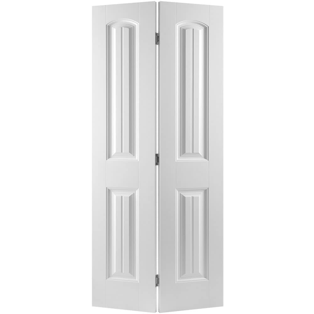 Masonite 1443414 Cheyenne 36-in x 80-in Primed 2-panel round top plank Smooth Hollow core Primed Molded composite Closet Bifold Door ( Hardware Included )