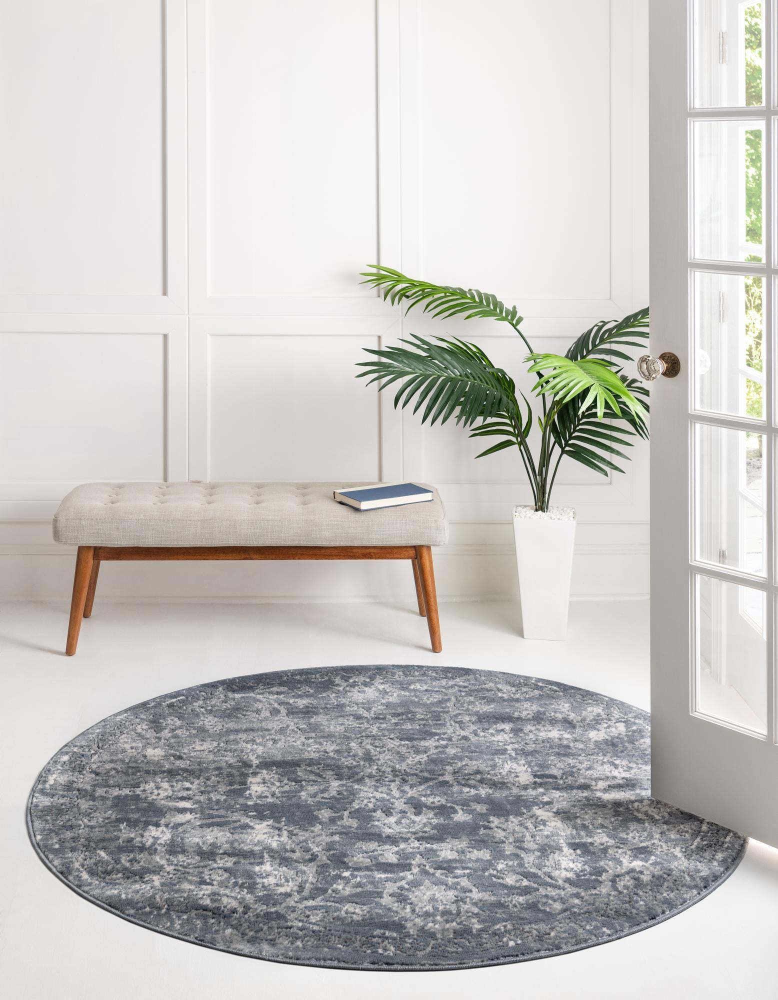 Unique Loom 3200413 Portland 8 x 8 (ft) Loomed Polypropylene Blue Round Indoor Floral/Botanical Area rug