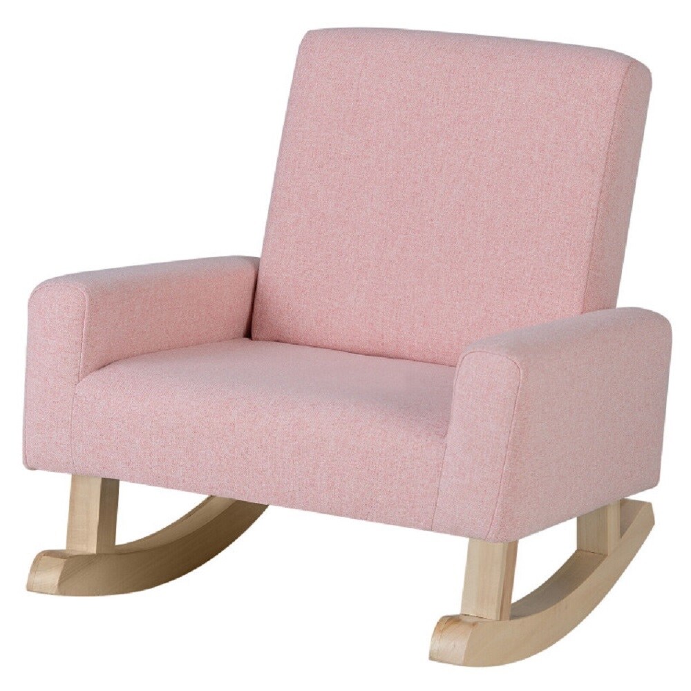 Slickblue Kids Upholstered Pink Rocking Chair with Gentle Rocking Base and Armrests for Bedroom or Playroom
