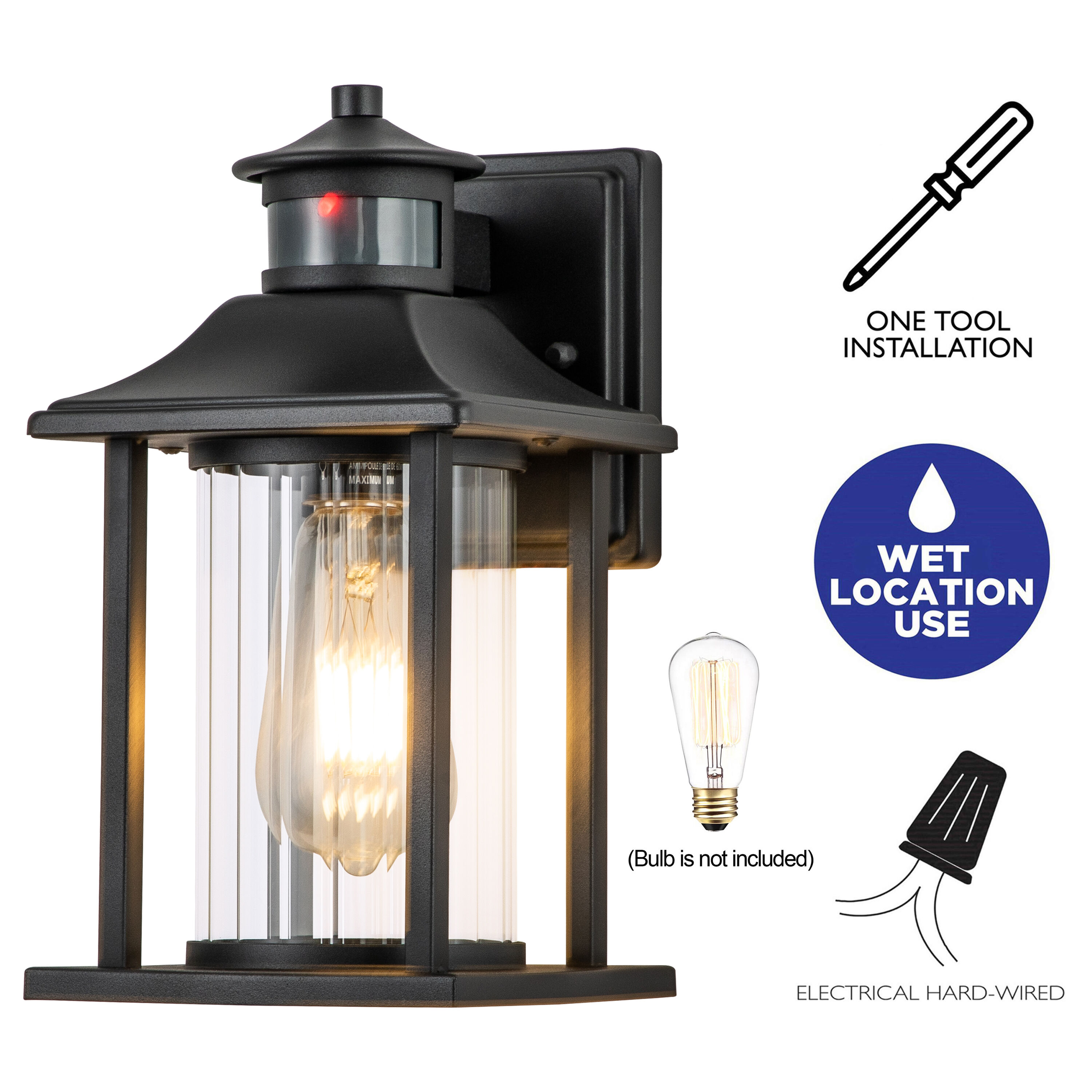 Matte Black Motion Sensor Outdoor Wall Sconce Set