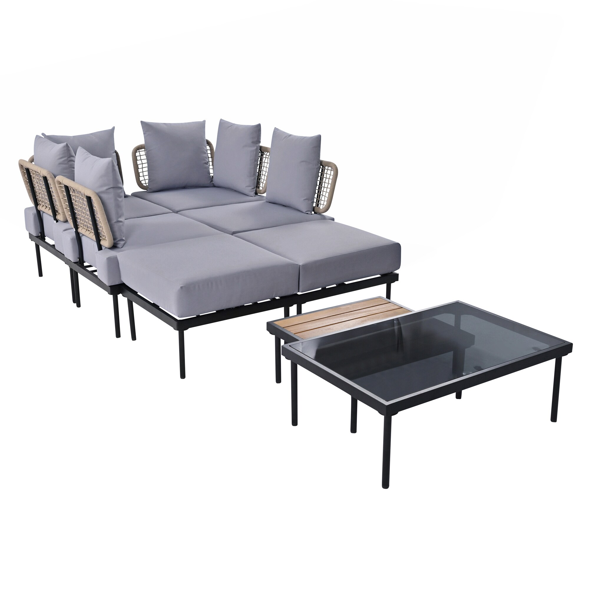 8-Piece Light Grey Steel Patio Sectional Sofa Set with Cushions