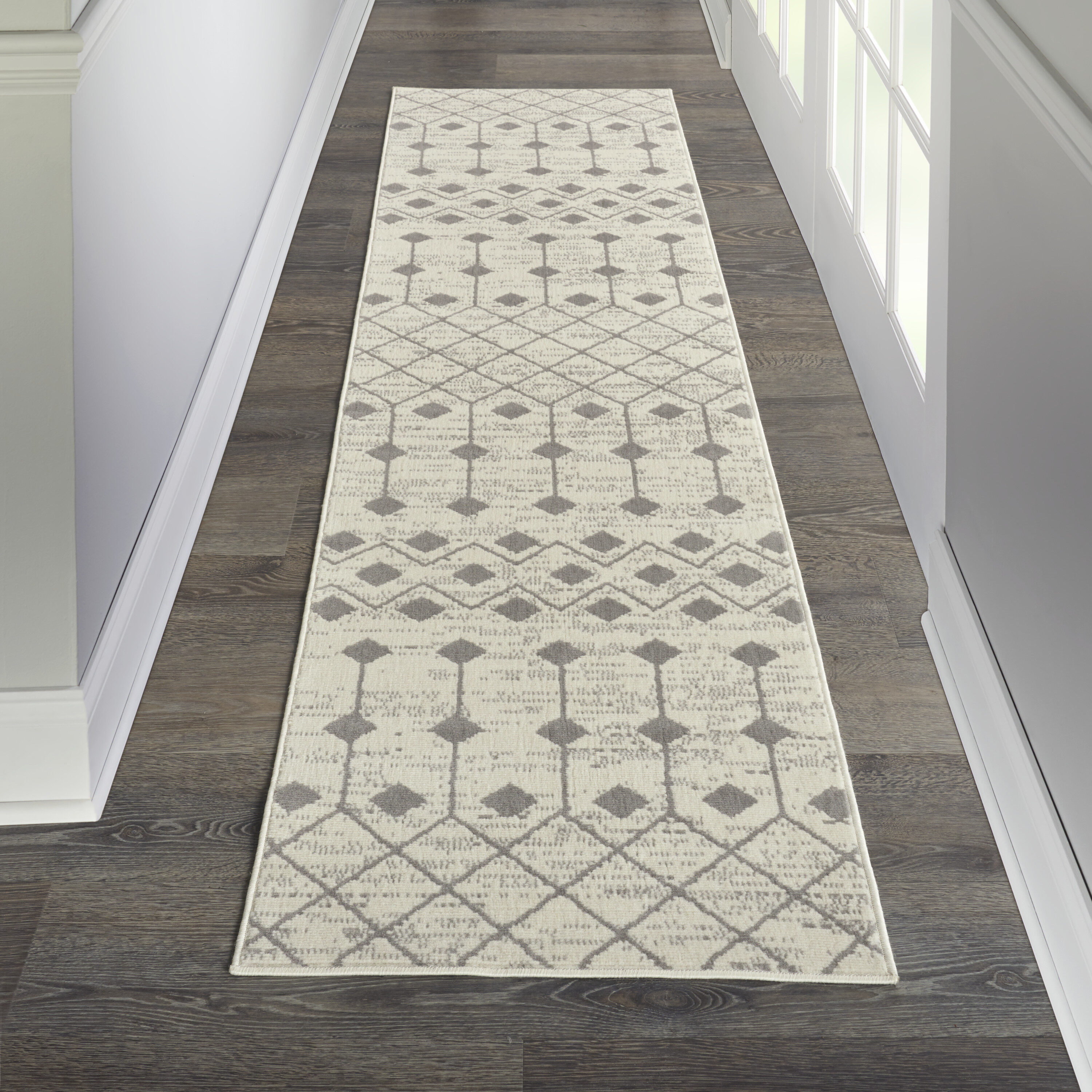 Nourison 99446753137 Grafix 2 x 10 (ft) Loomed Polypropylene Ivory/grey Irregular Indoor Abstract Runner rug