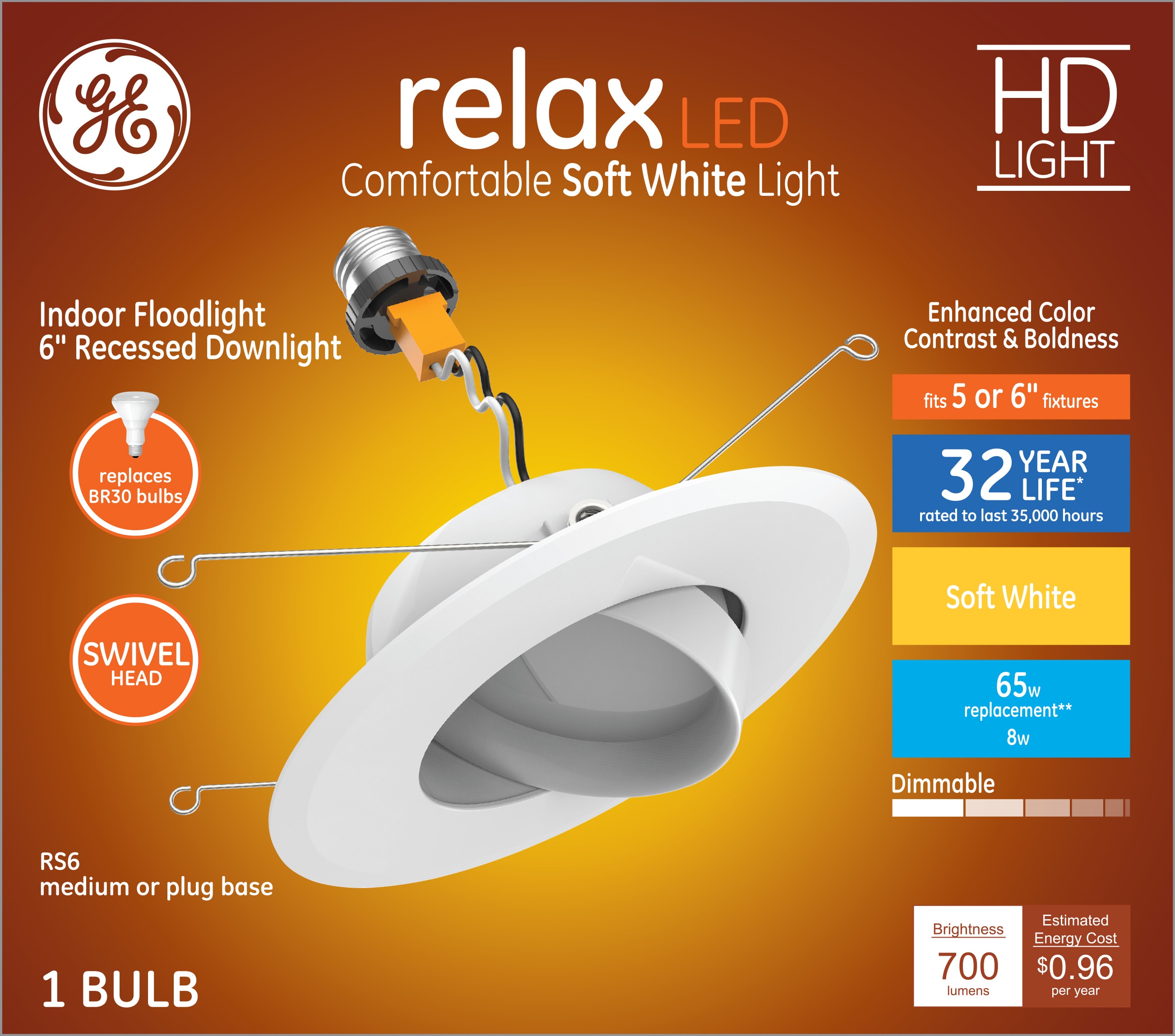 GE Relax White 5 in or 6 in 700 Lumen Soft White Round Dimmable