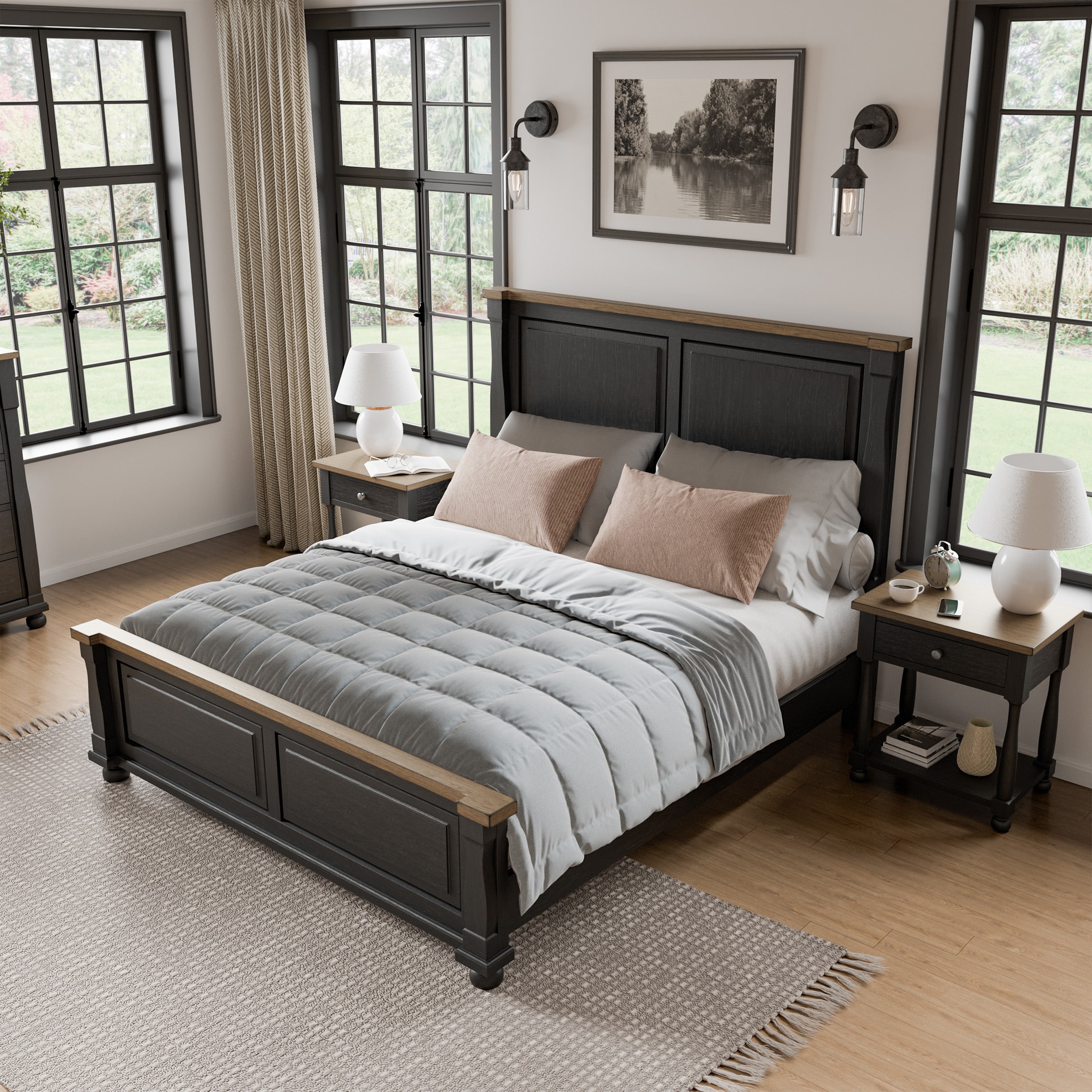 Furniture of America IDF79009BKQ2NS1 Windcrest Farmhouse Black/Rustic Oak Queen Bedroom Set